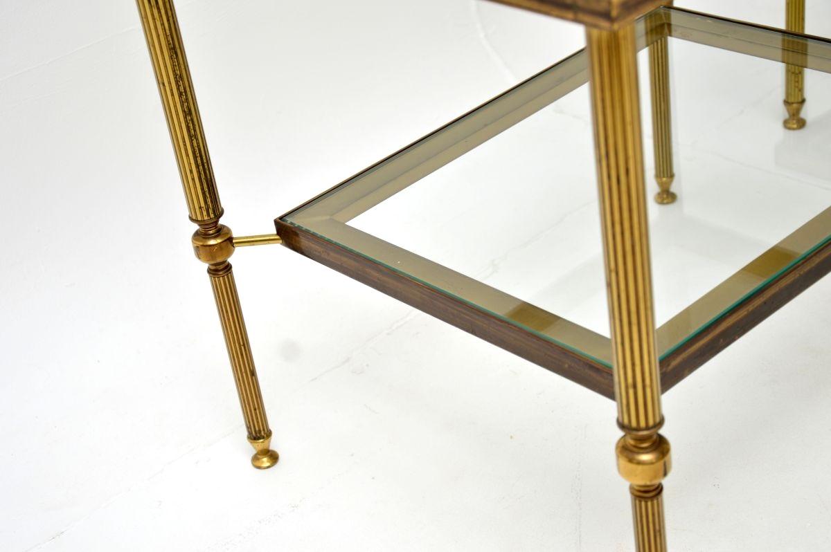 Pair of Vintage French Brass and Glass Side Tables For Sale 4