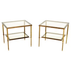 Pair of Vintage French Brass and Glass Side Tables