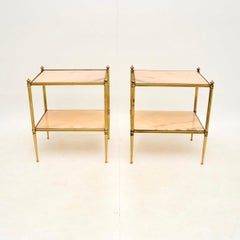 Pair of Vintage French Brass and Marble Side Tables
