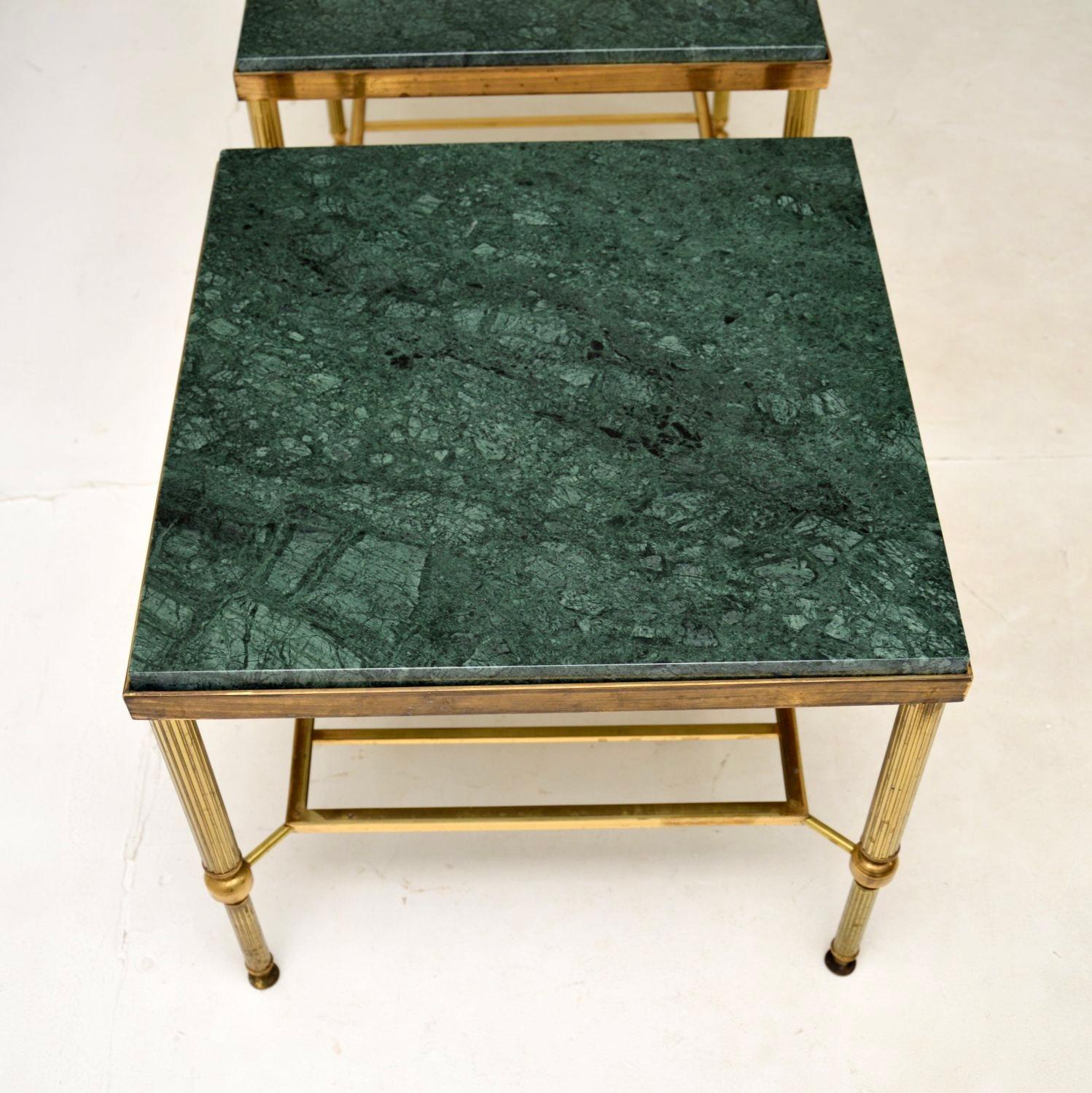 Pair of Vintage French Brass and Marble Side Tables In Good Condition In London, GB