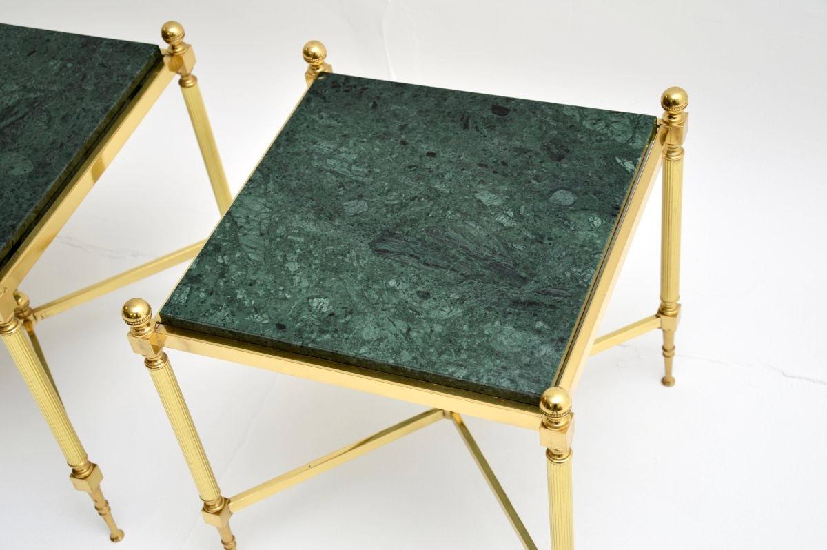 Pair of Vintage French Brass and Marble Side Tables In Good Condition For Sale In London, GB