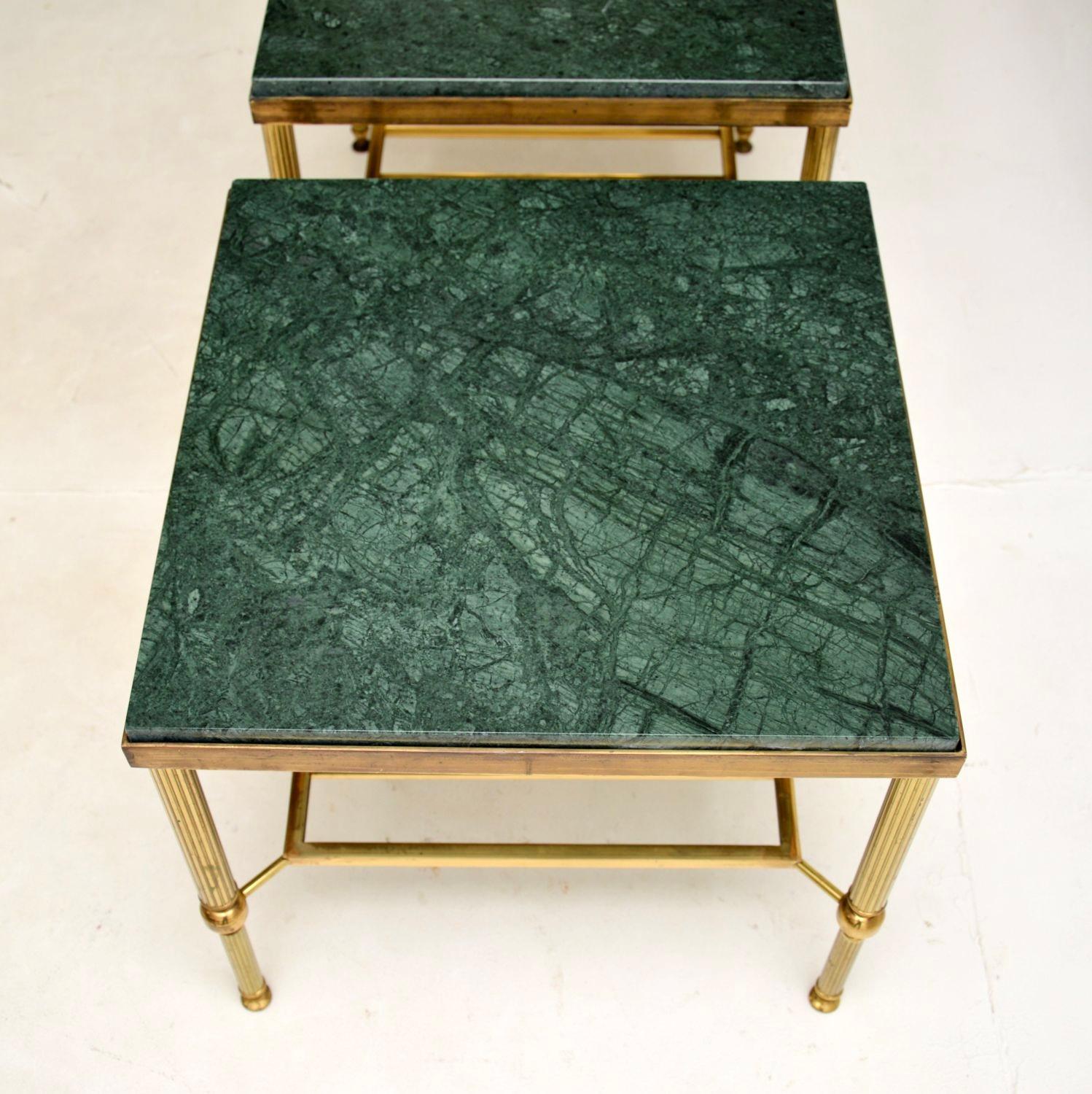 Late 20th Century Pair of Vintage French Brass and Marble Side Tables