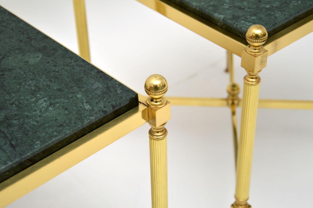 Late 20th Century Pair of Vintage French Brass and Marble Side Tables For Sale
