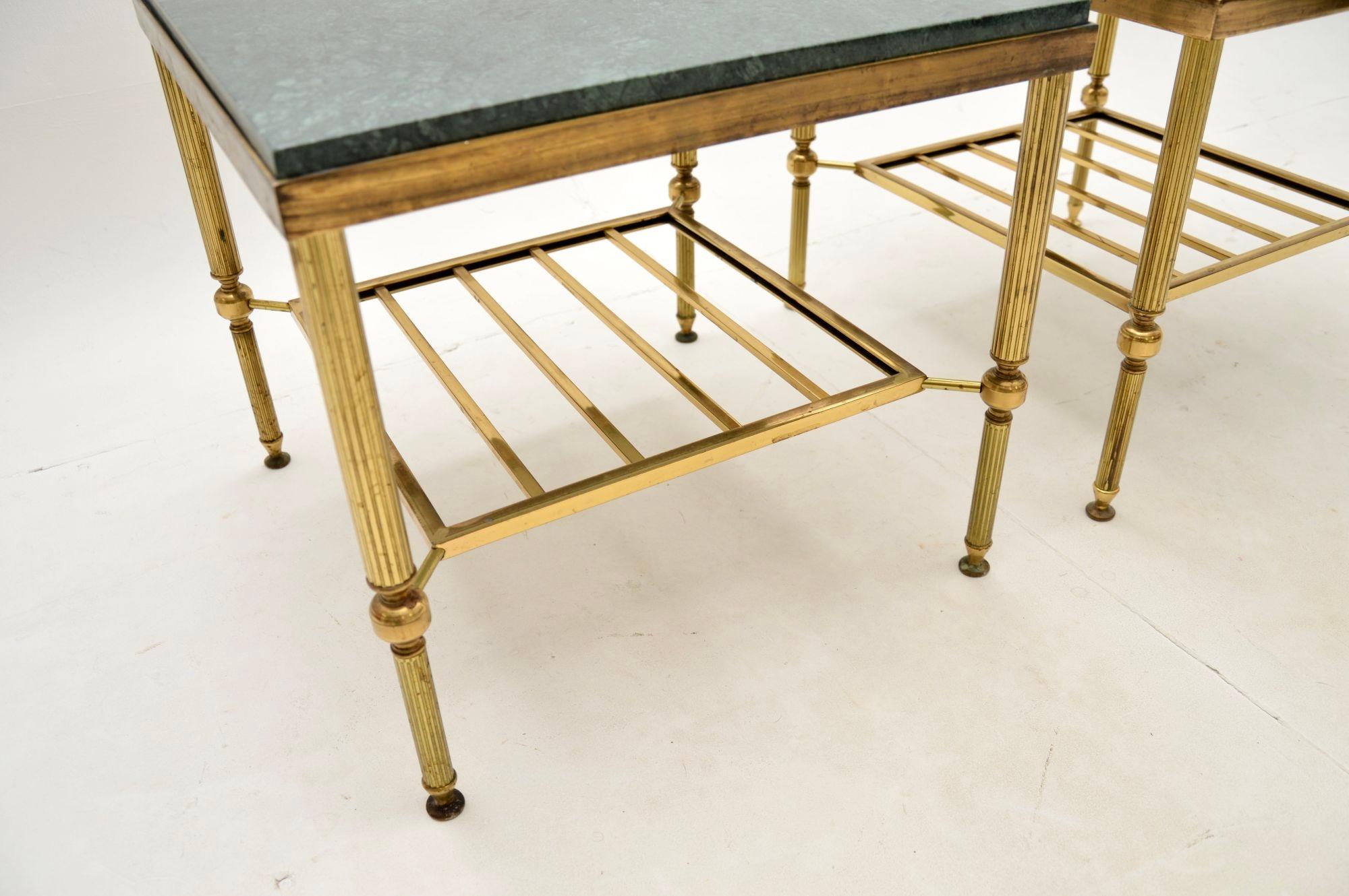 Pair of Vintage French Brass and Marble Side Tables 1
