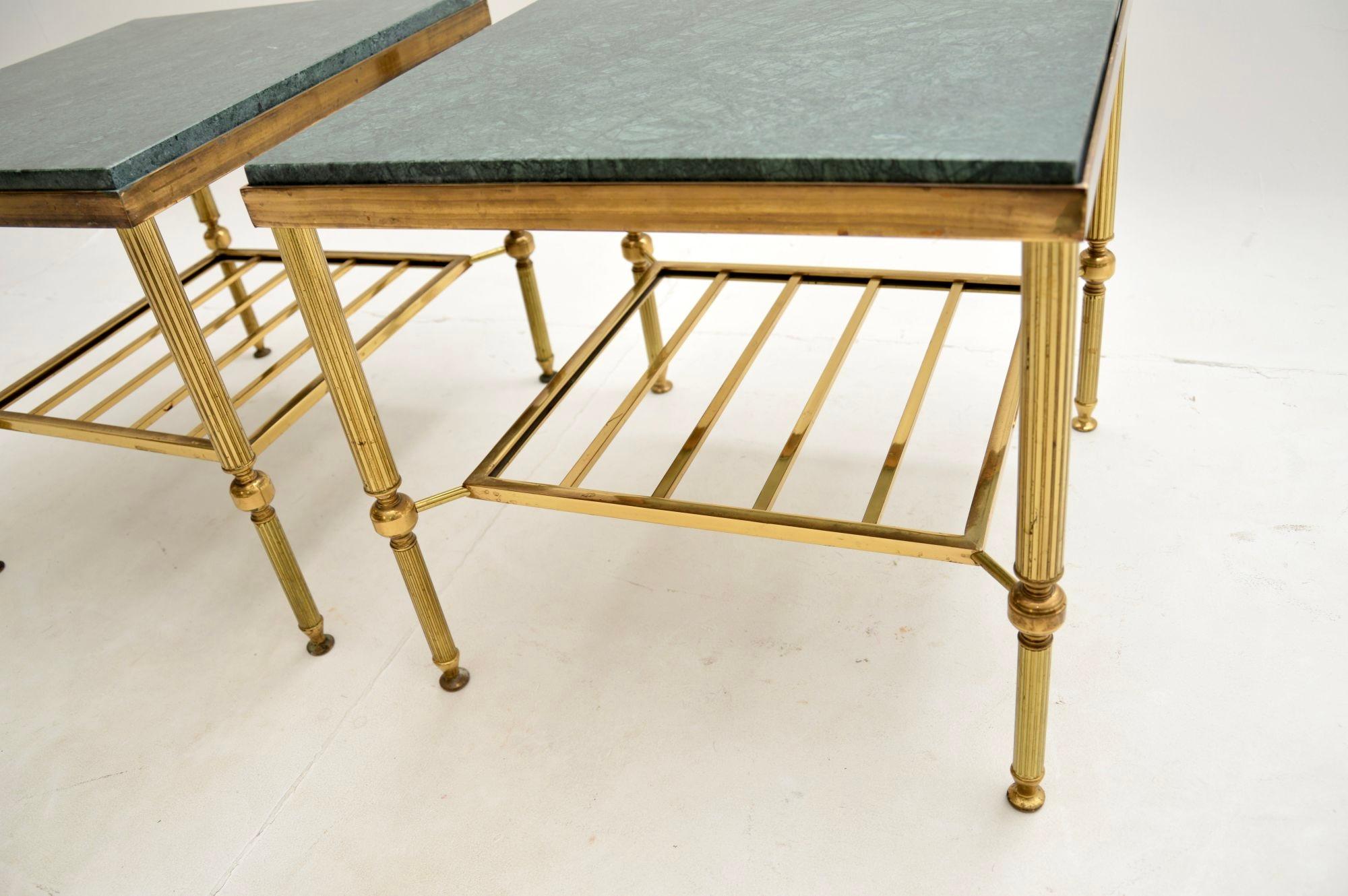 Pair of Vintage French Brass and Marble Side Tables 2