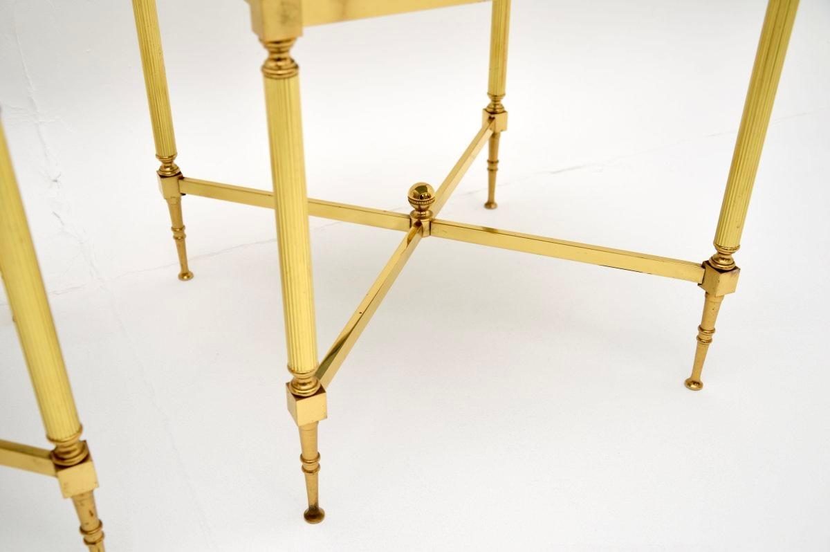 Pair of Vintage French Brass and Marble Side Tables For Sale 3