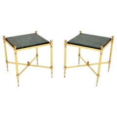 Pair of Vintage French Brass and Marble Side Tables