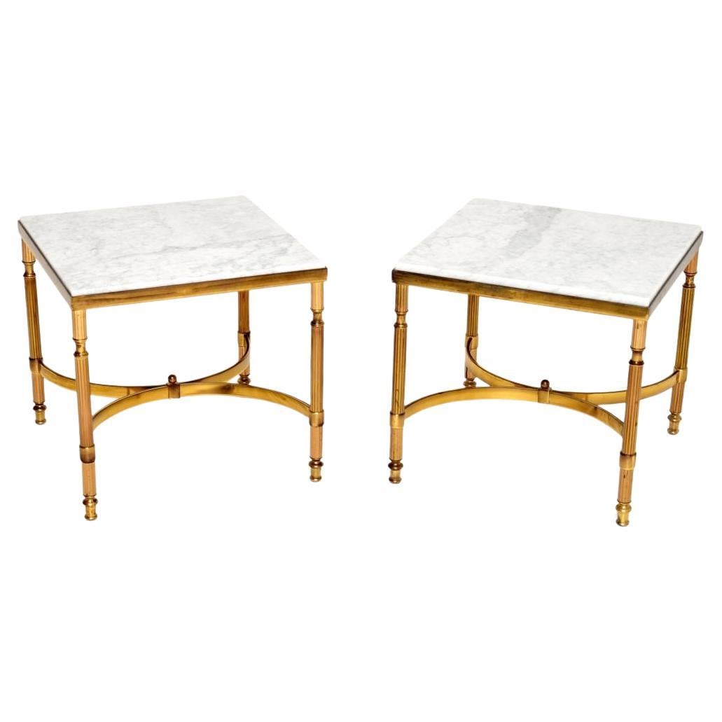 Pair of Vintage French Brass and Marble Side Tables