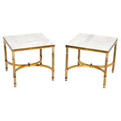 Pair of Vintage French Brass and Marble Side Tables