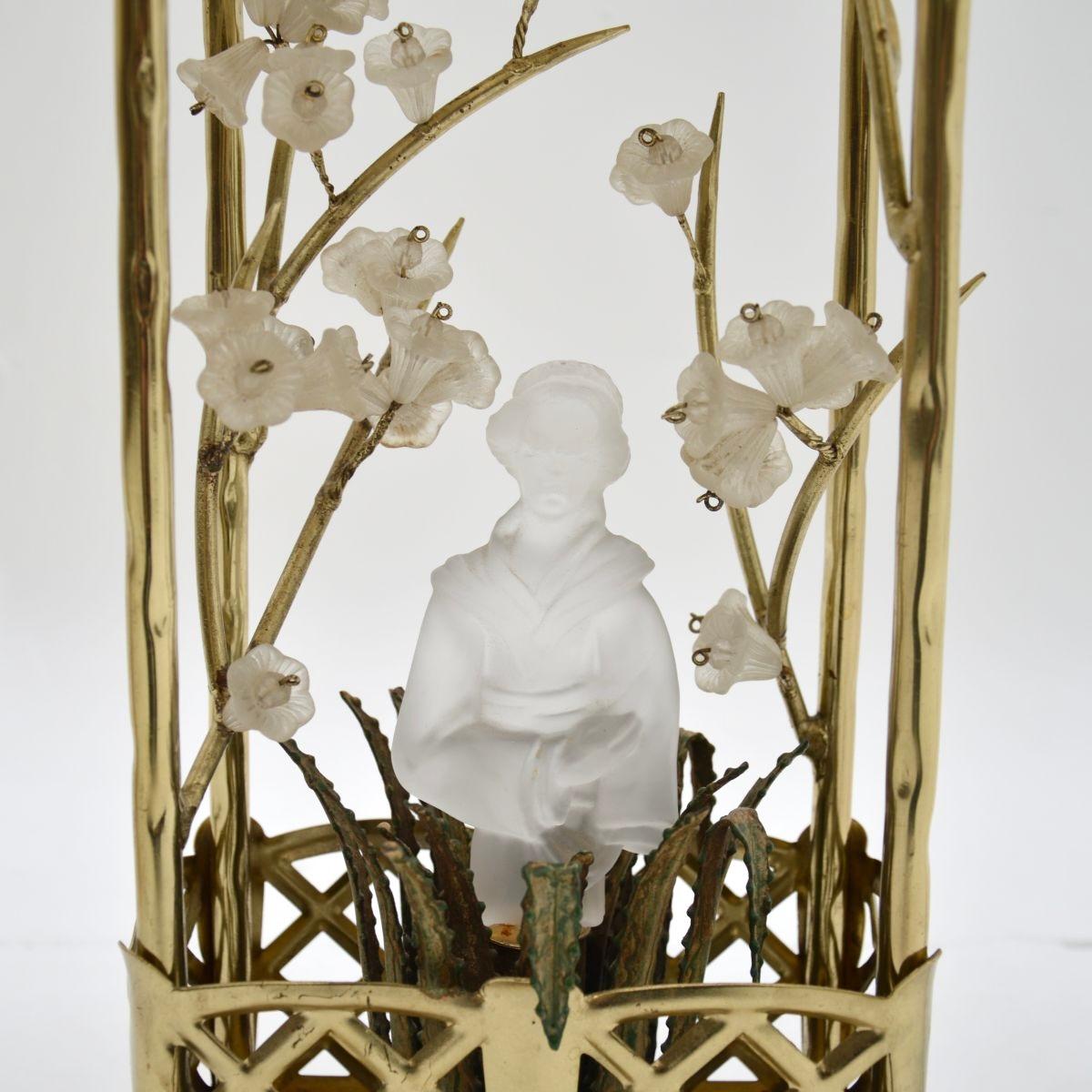 Pair of Vintage French Brass and Opaline Glass Table Lamps by Maison Bagues For Sale 5