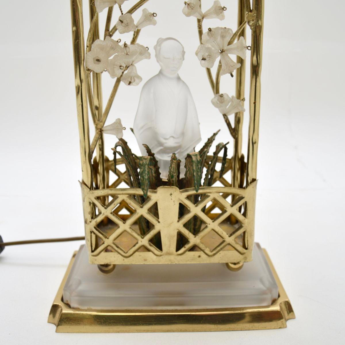 Pair of Vintage French Brass and Opaline Glass Table Lamps by Maison Bagues For Sale 2