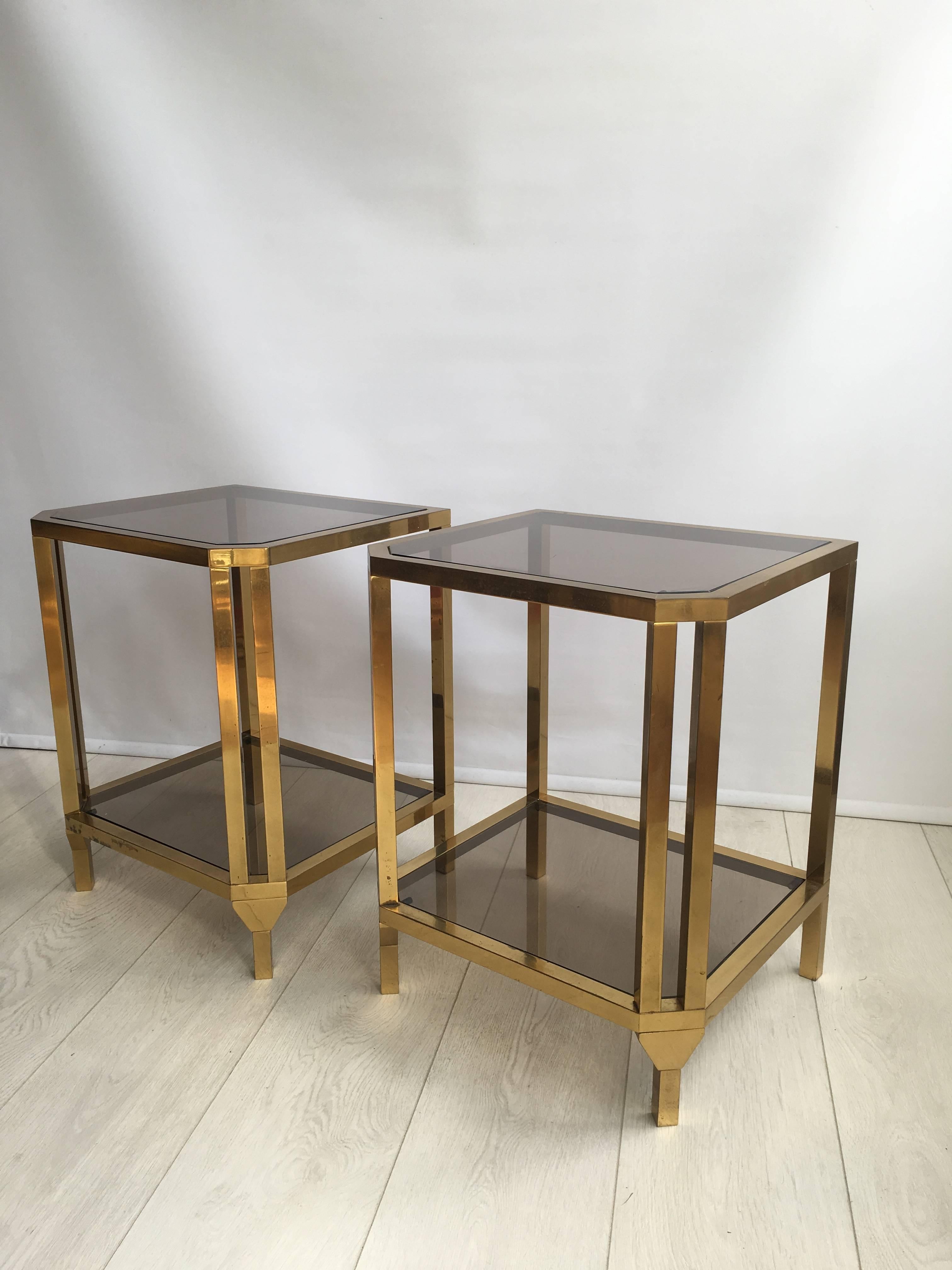 Pair of Vintage French Brass Bedside or Side Tables In Good Condition For Sale In West Sussex, GB