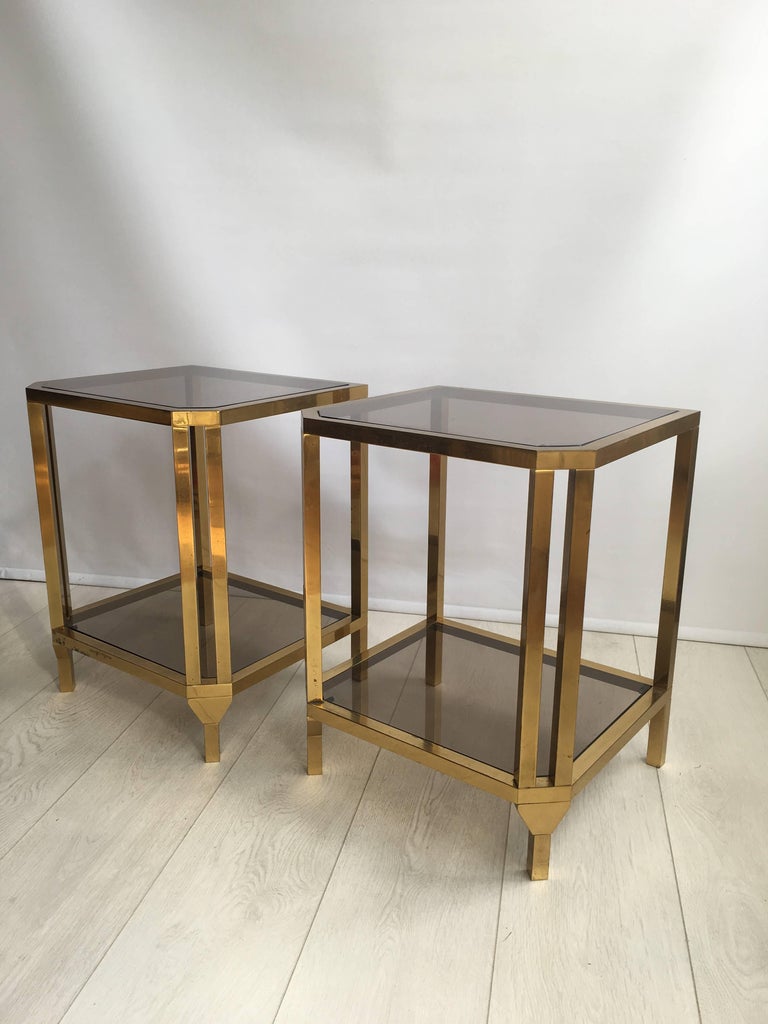 Late 20th Century Pair of Vintage French Brass Bedside or Side Tables For Sale
