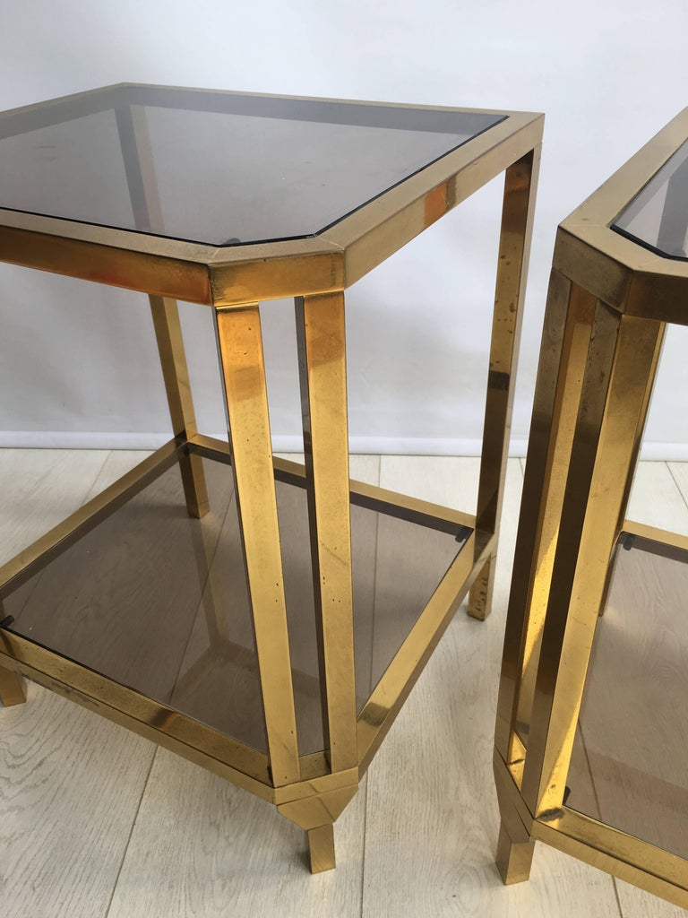Pair of Vintage French Brass Bedside or Side Tables For Sale 1