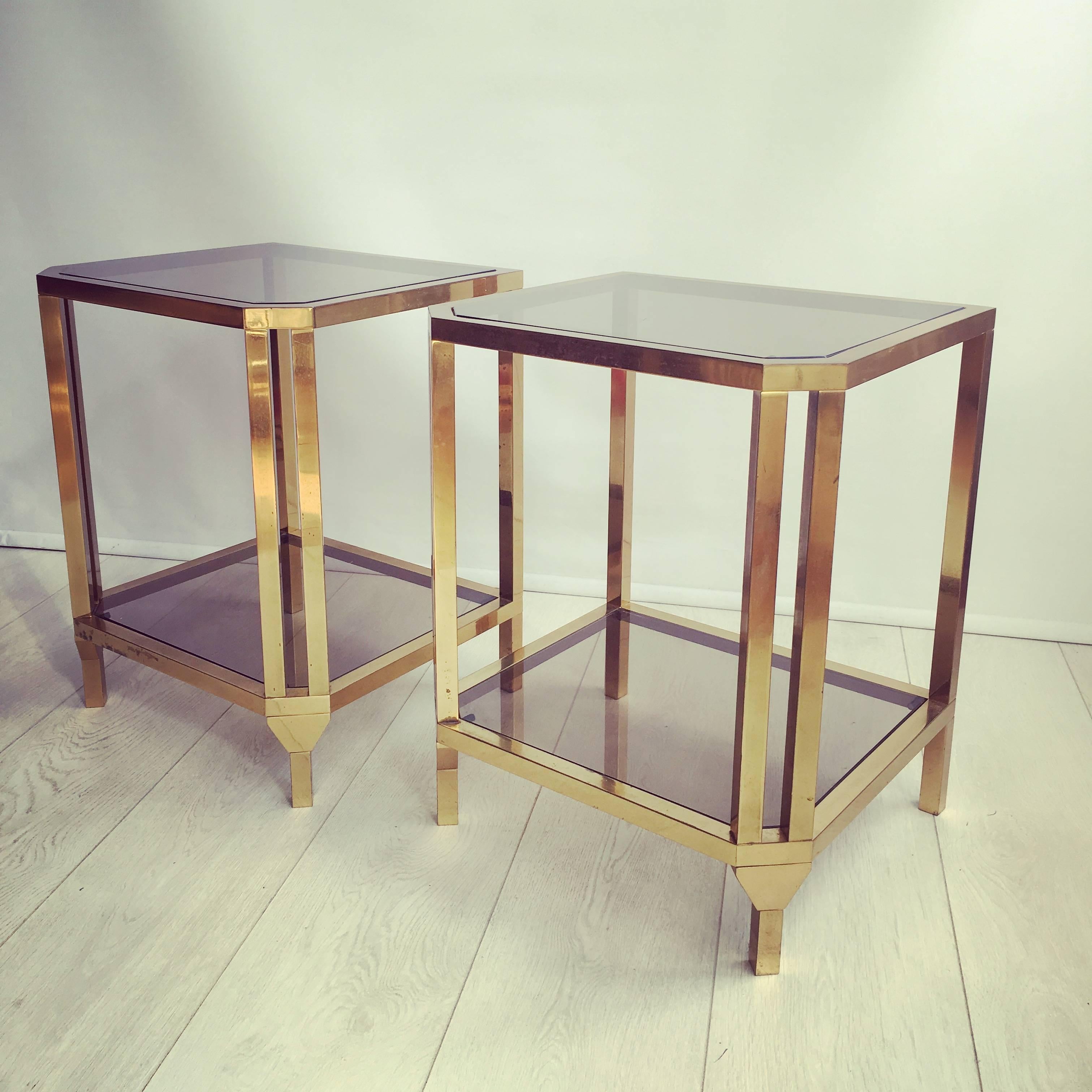 Pair of Vintage French Brass Bedside or Side Tables For Sale 3