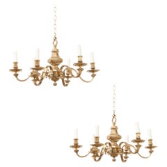 Pair of Vintage French Brass Chandeliers