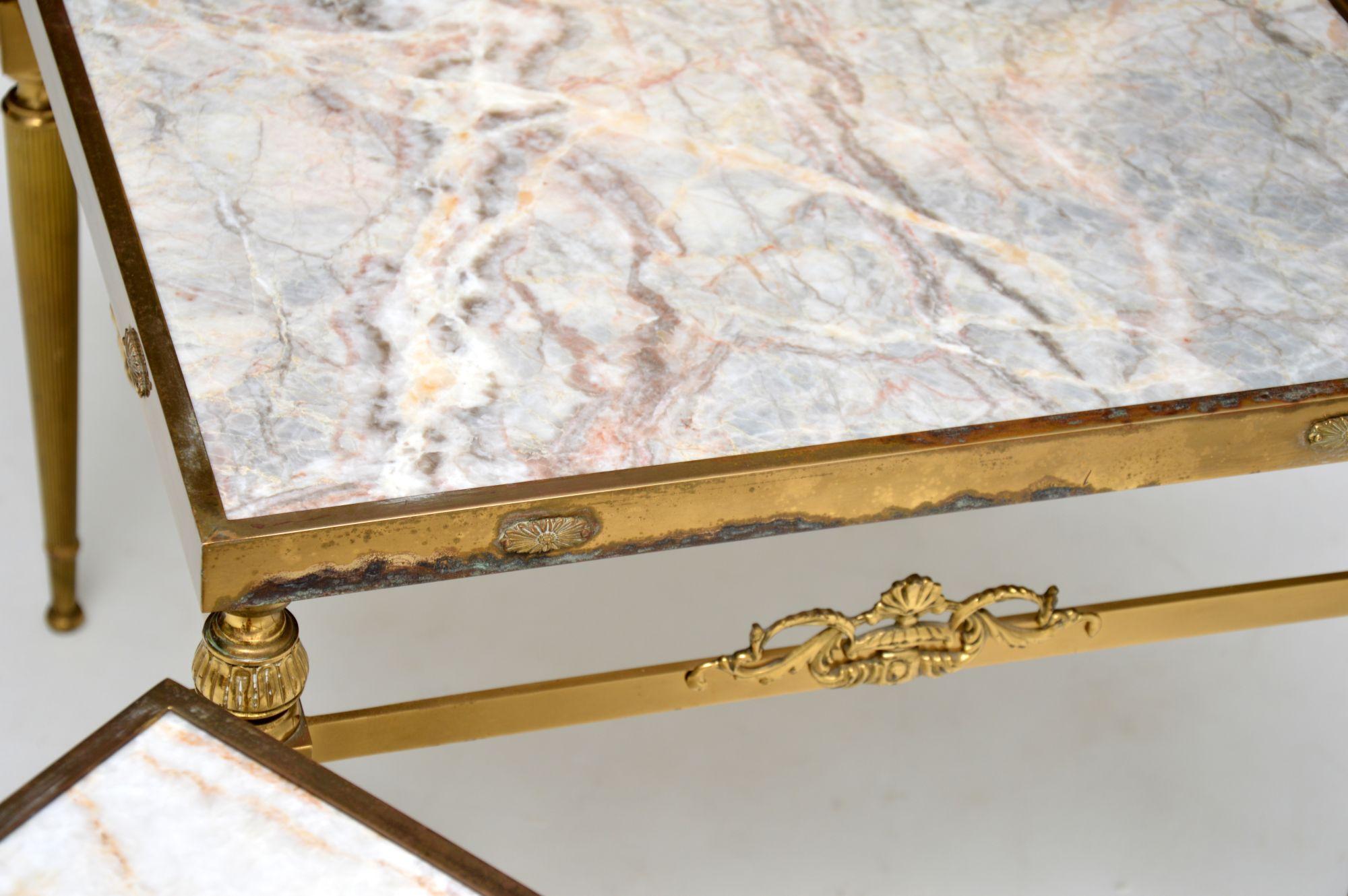 Pair of Vintage French Brass & Marble Side Tables 7