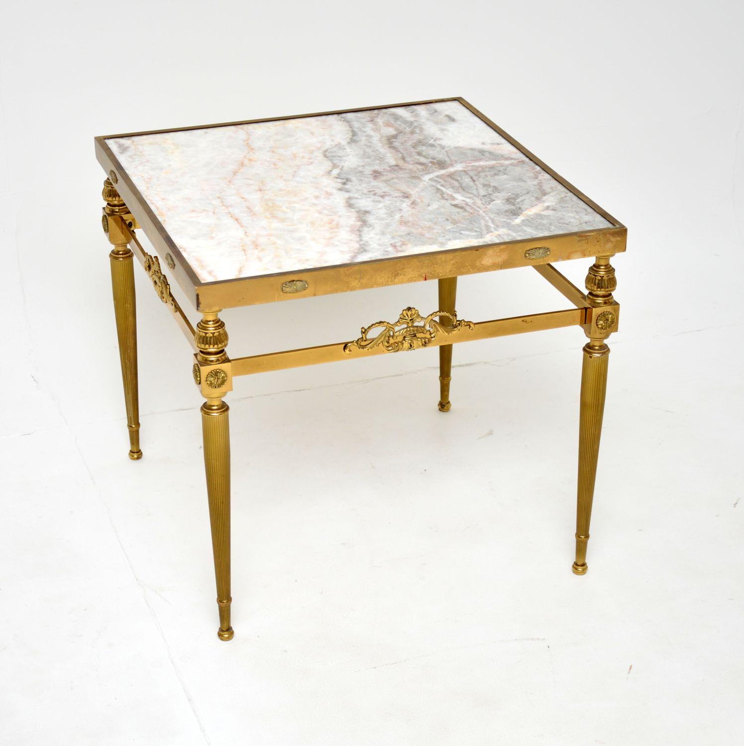 Pair of Vintage French Brass & Marble Side Tables In Good Condition In London, GB