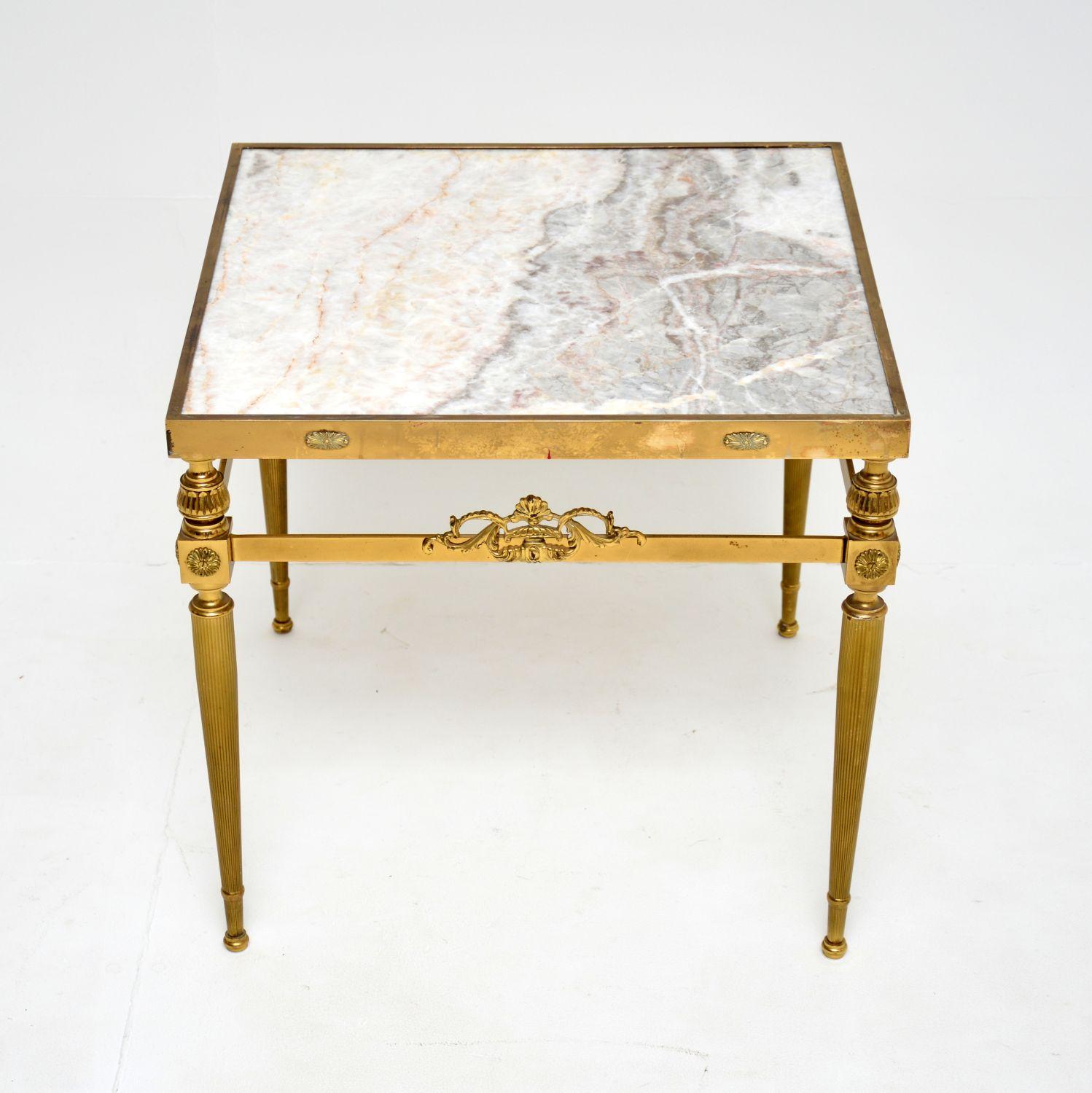 20th Century Pair of Vintage French Brass & Marble Side Tables
