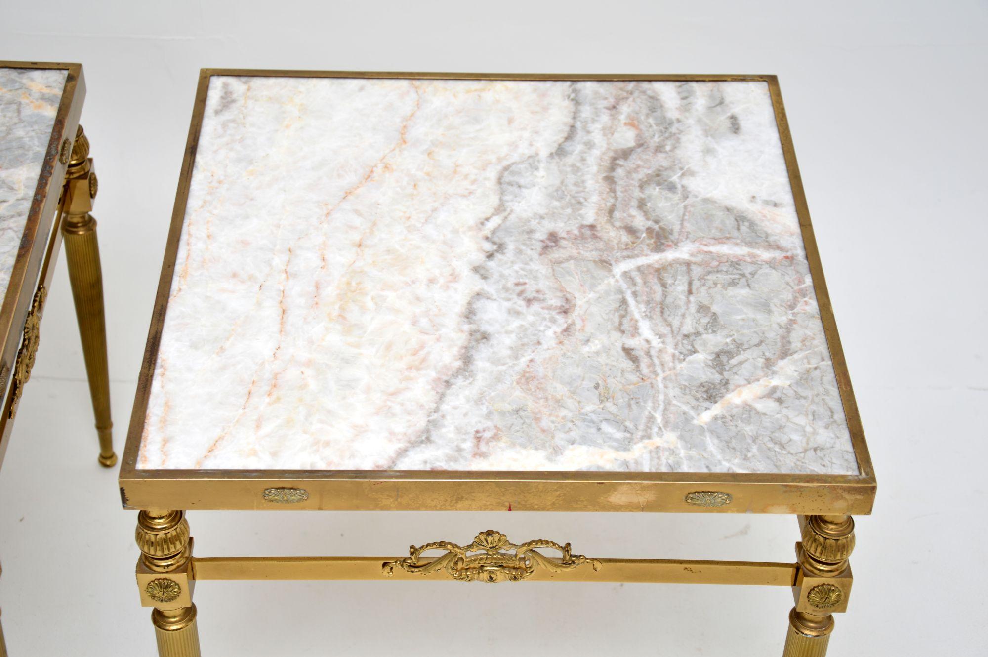 Pair of Vintage French Brass & Marble Side Tables 2