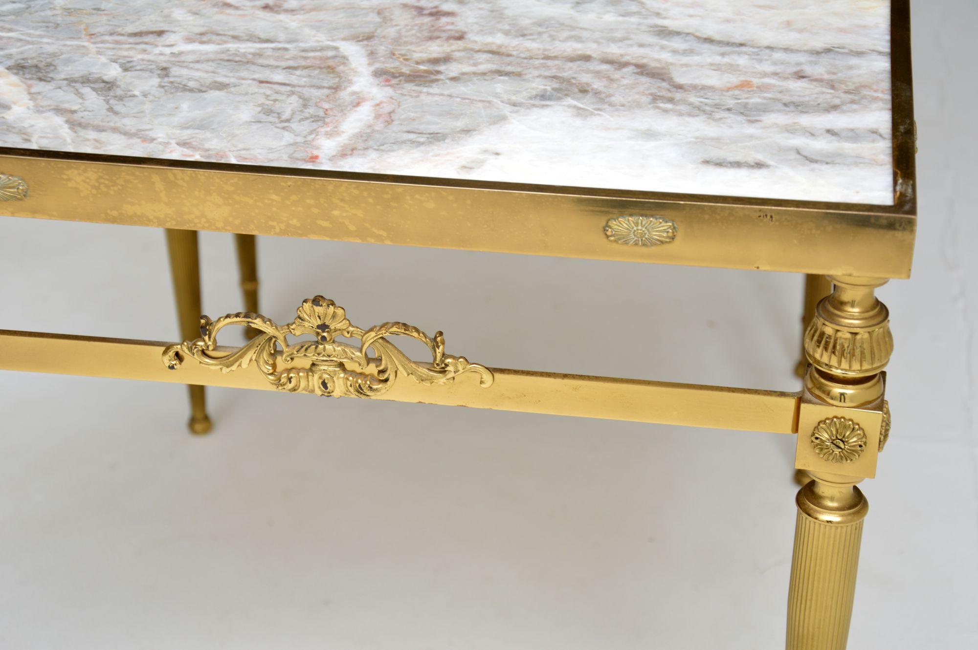 Pair of Vintage French Brass & Marble Side Tables 3