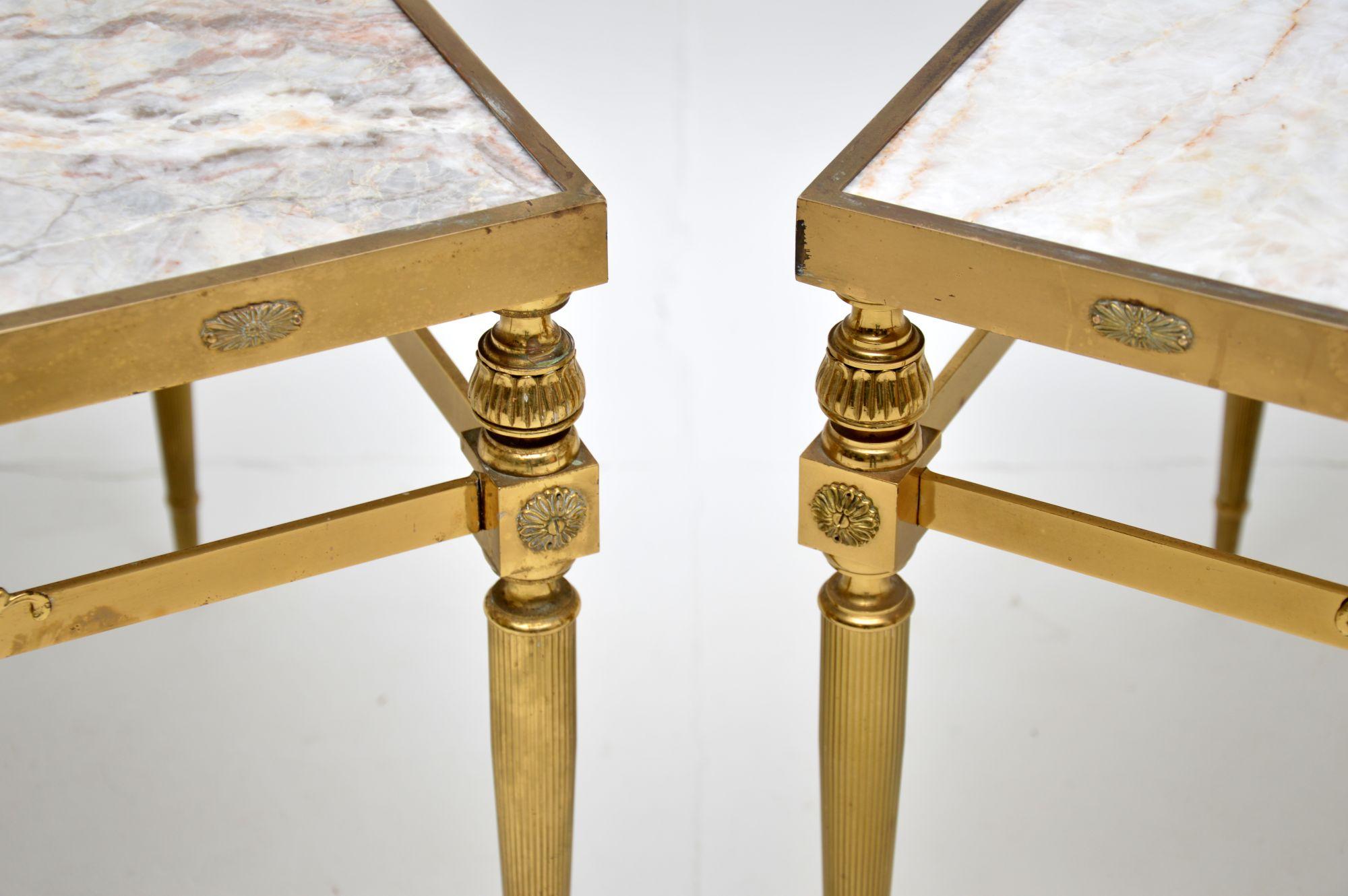 Pair of Vintage French Brass & Marble Side Tables 3