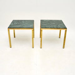 Pair of Vintage French Brass Marble Top Side Tables