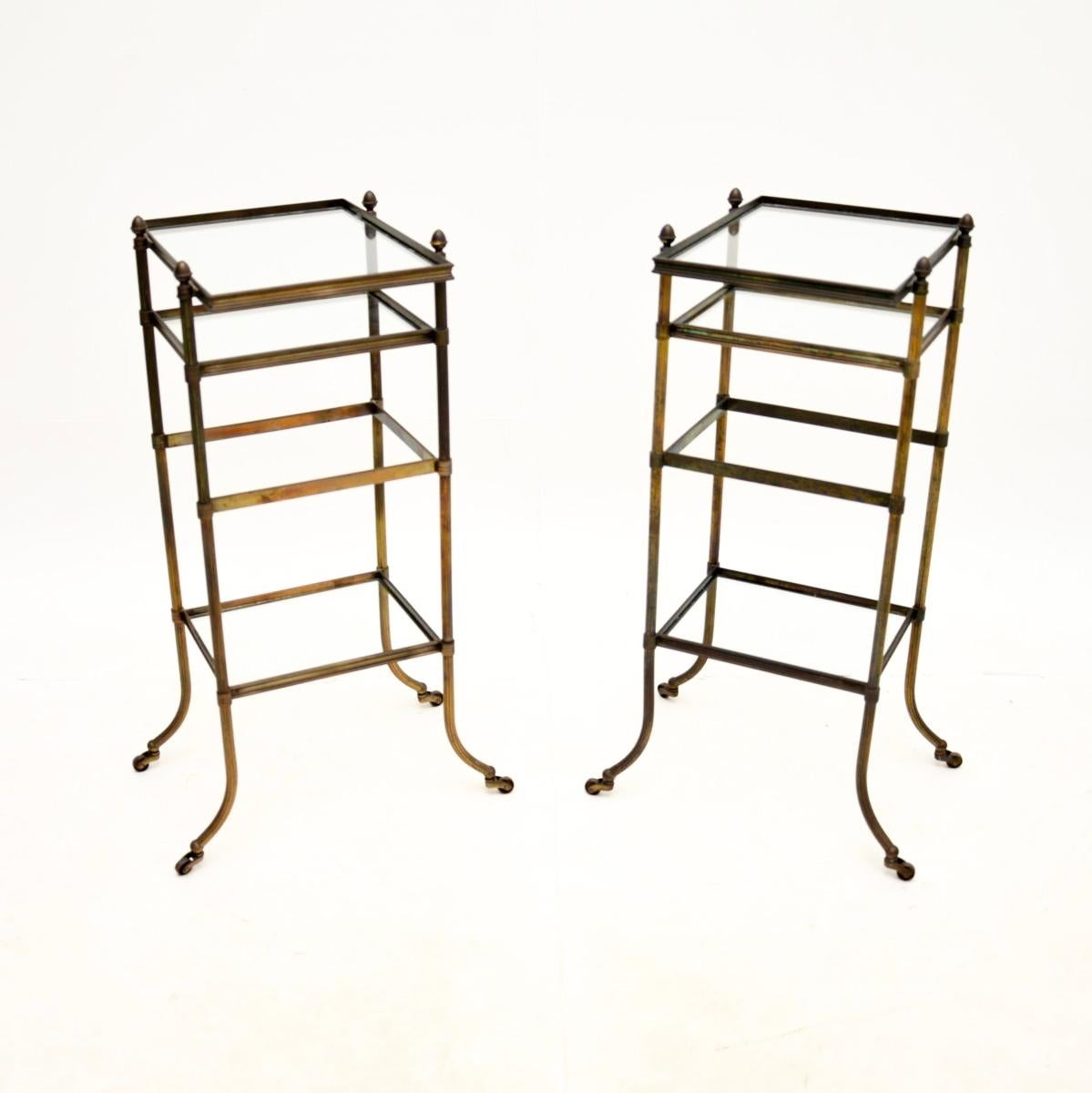 Mid-Century Modern Pair of Vintage French Brass Side Tables For Sale