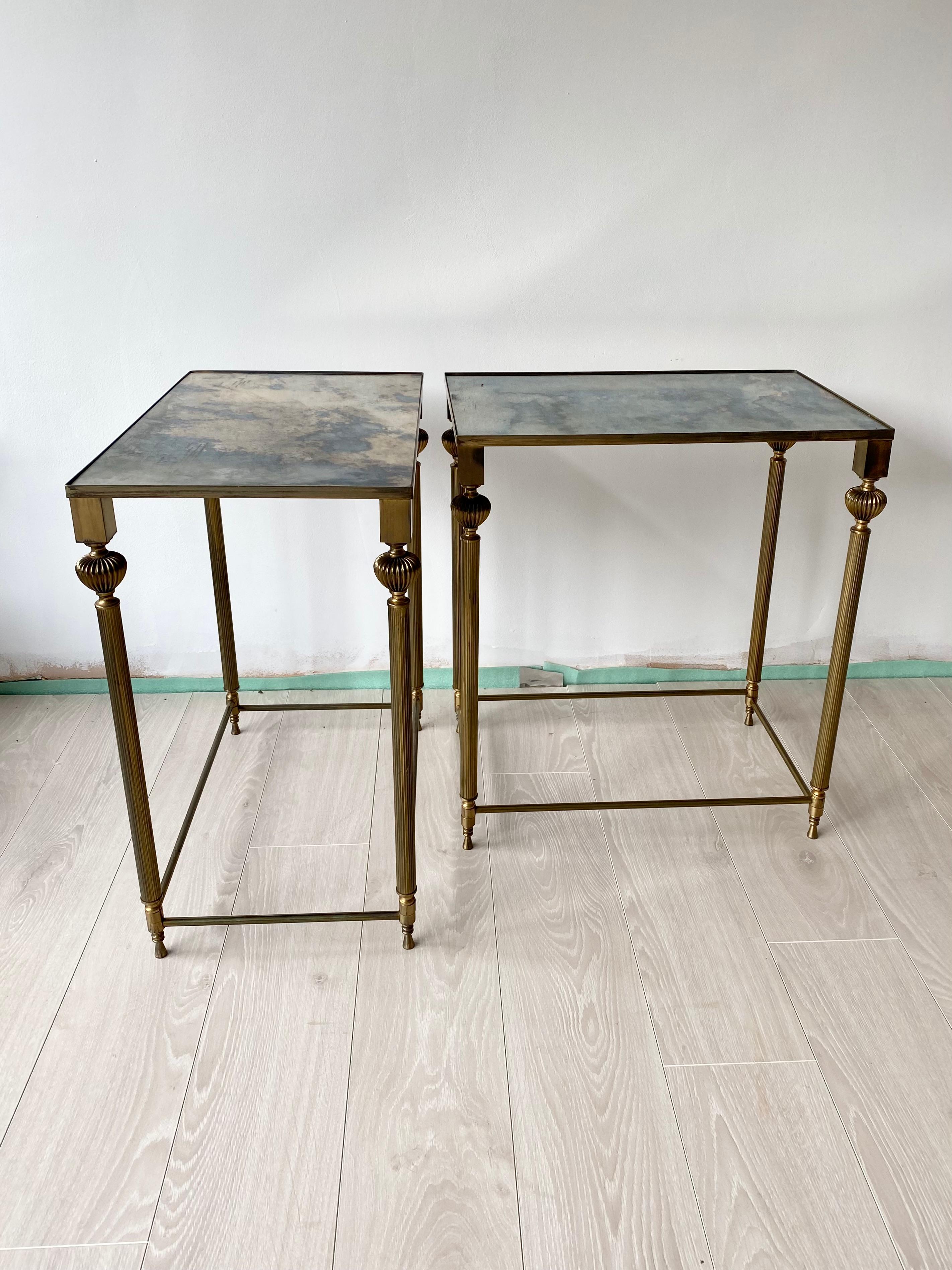 Late 20th Century Pair of Vintage French Brass Side Tables