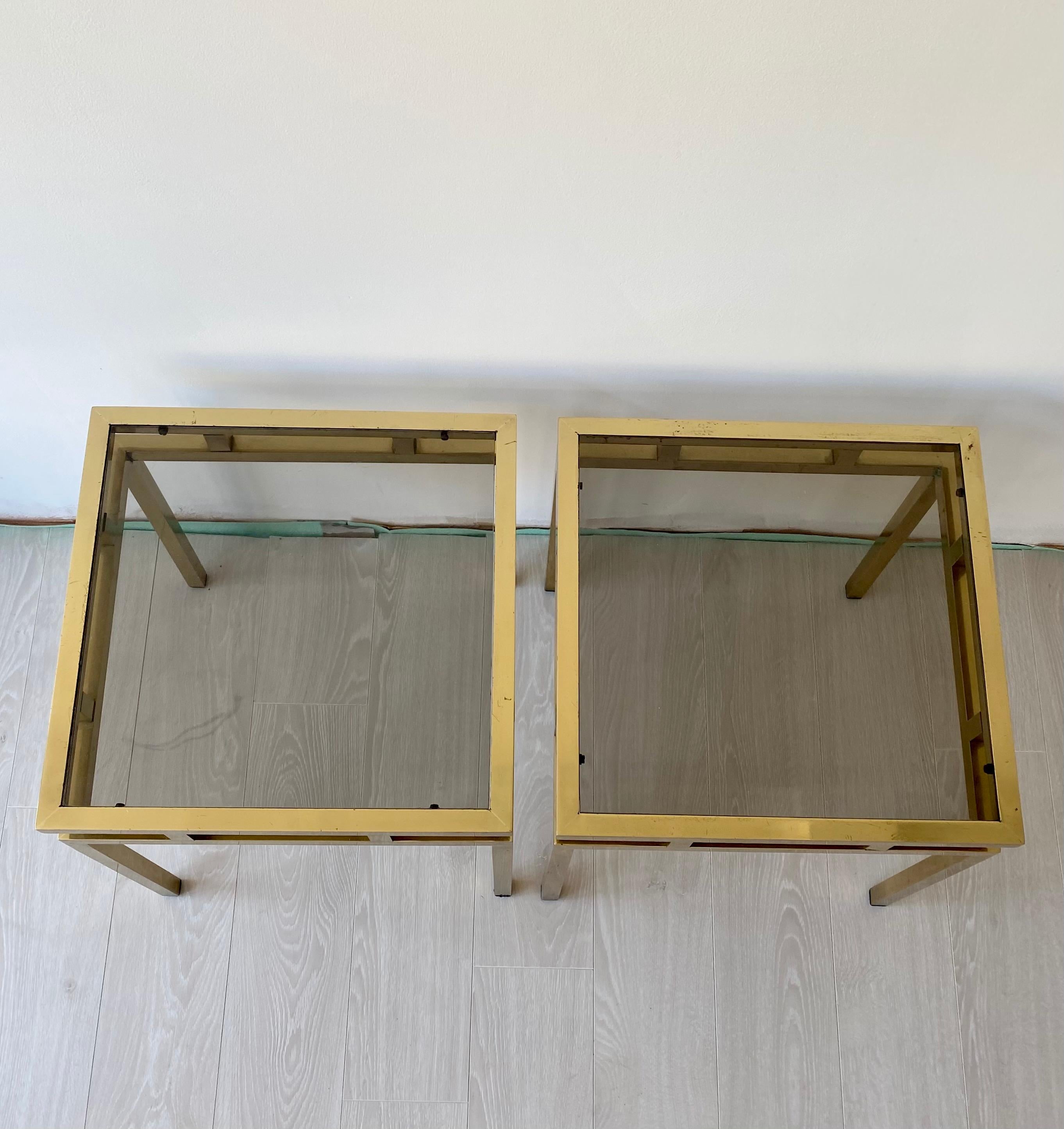 Late 20th Century Pair of Vintage French Brass Side Tables