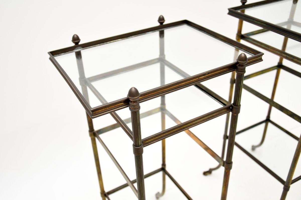 Mid-20th Century Pair of Vintage French Brass Side Tables For Sale