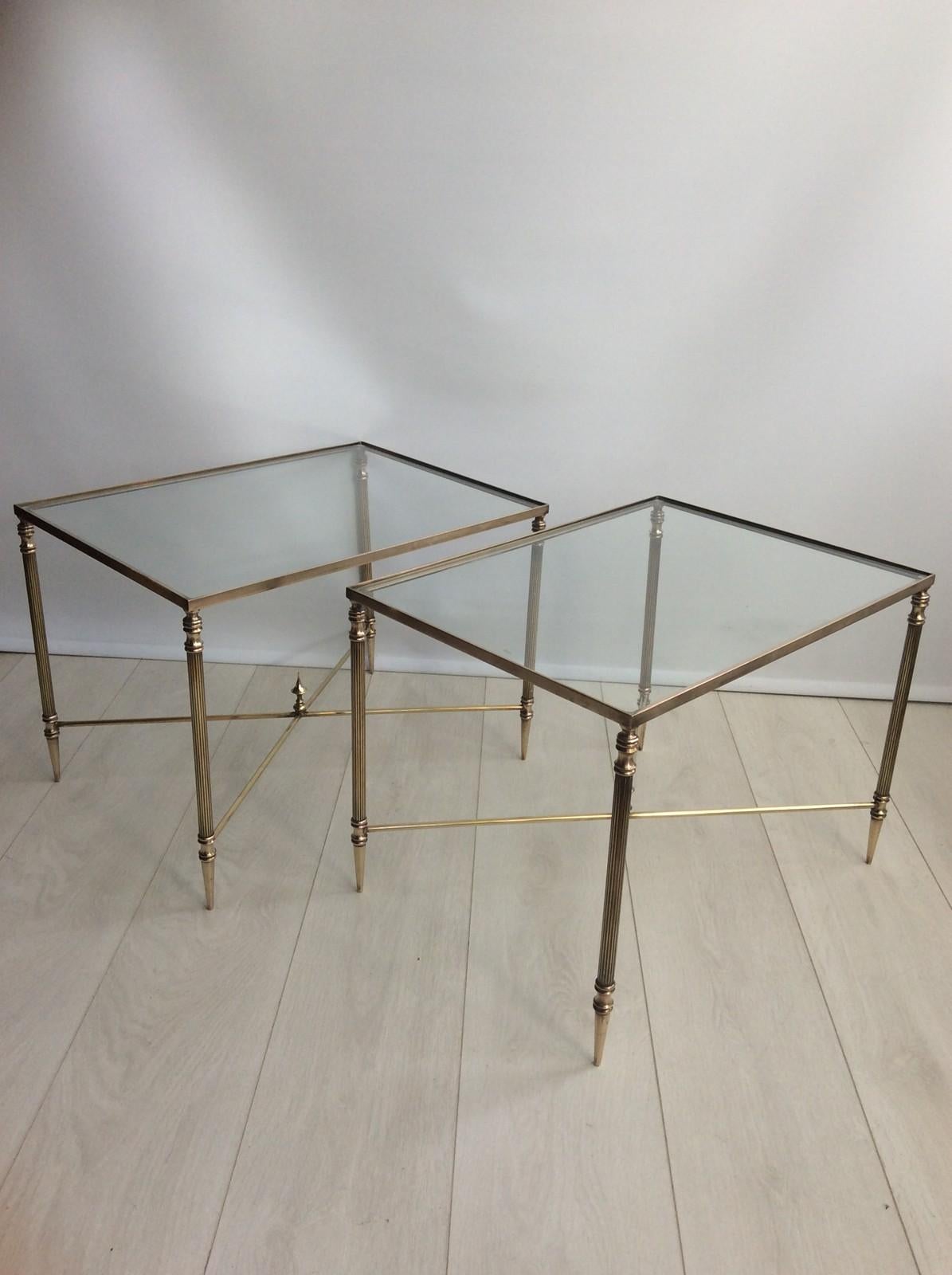 Pair of Vintage French Brass Side Tables In Good Condition For Sale In Copthorne, GB