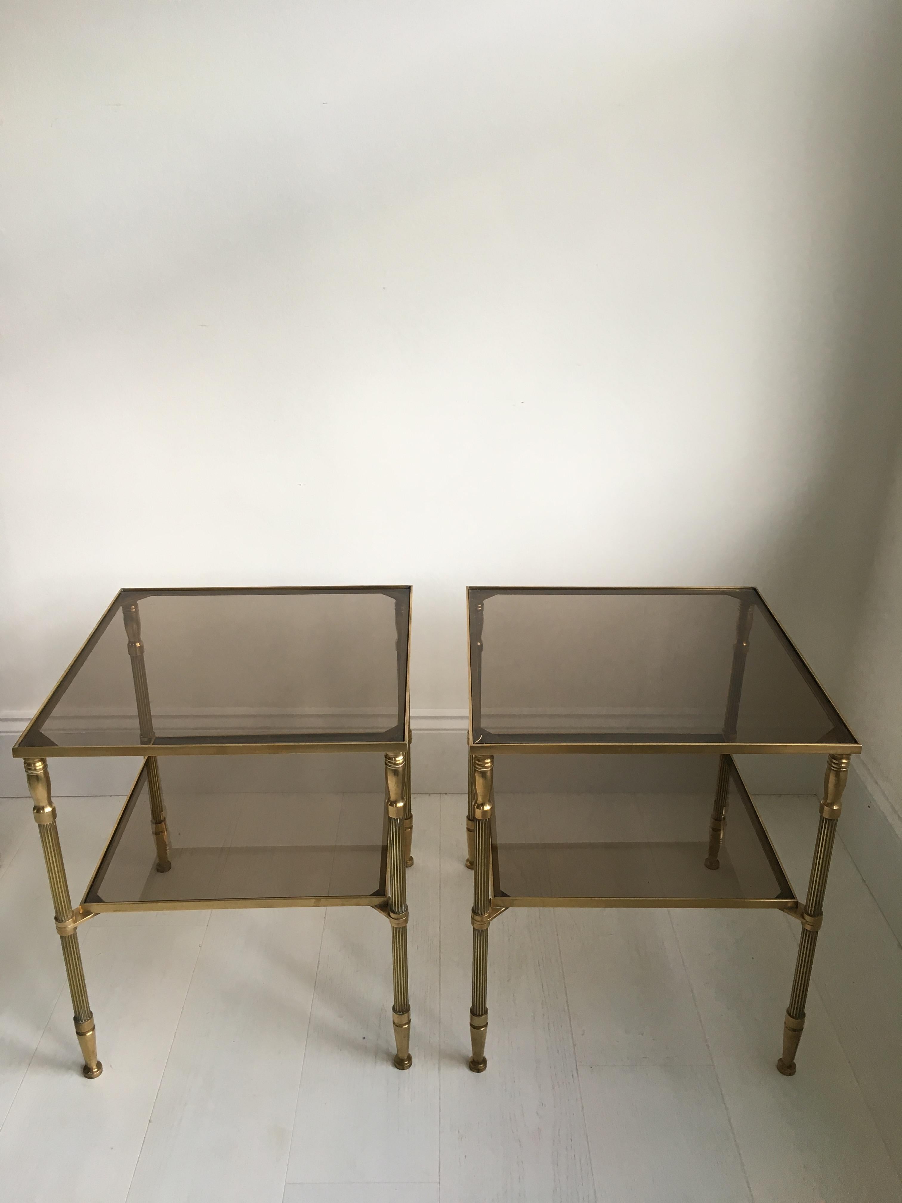 Pair of Vintage French Brass Side Tables In Good Condition For Sale In Copthorne, GB