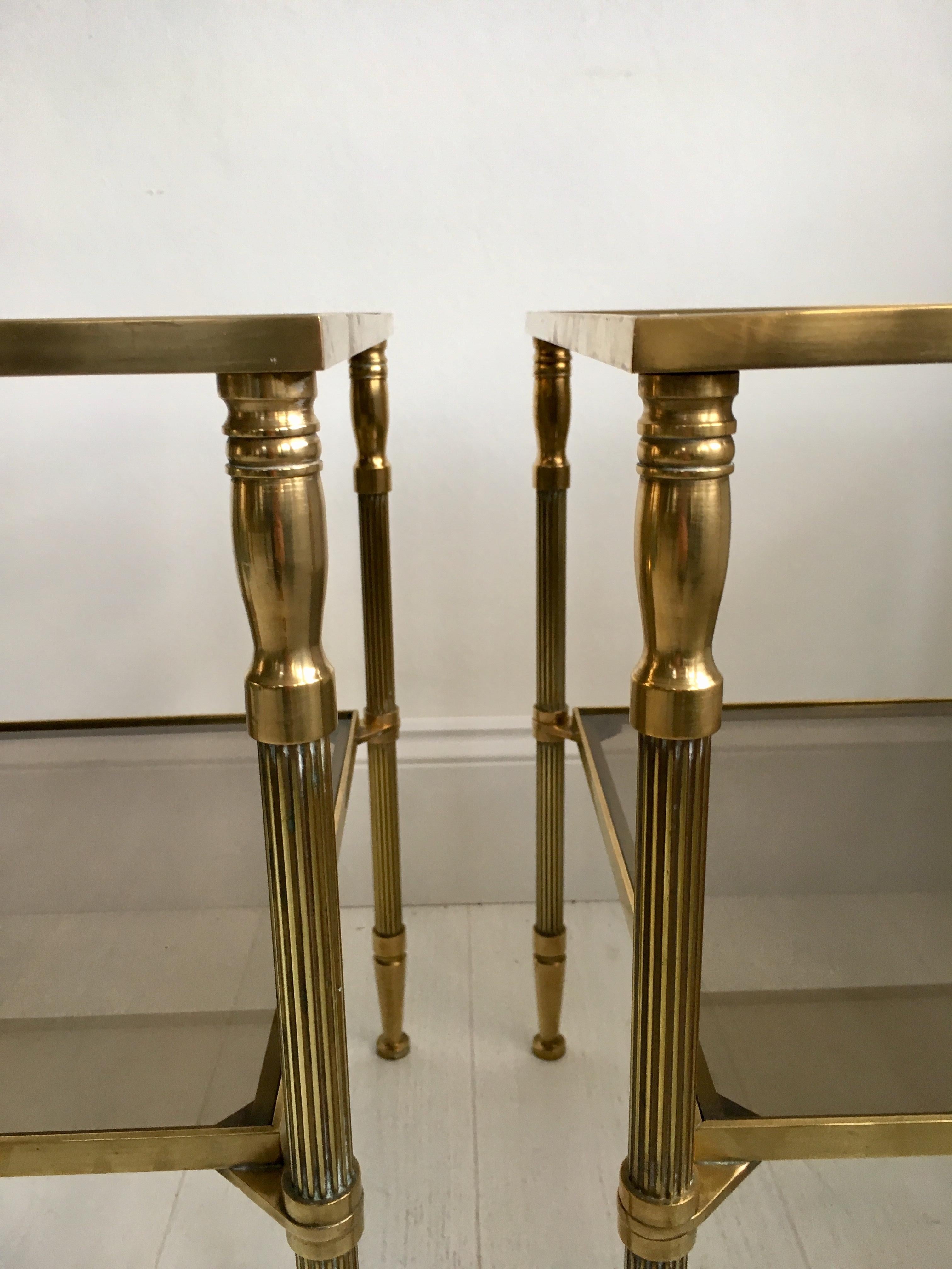 Late 20th Century Pair of Vintage French Brass Side Tables For Sale