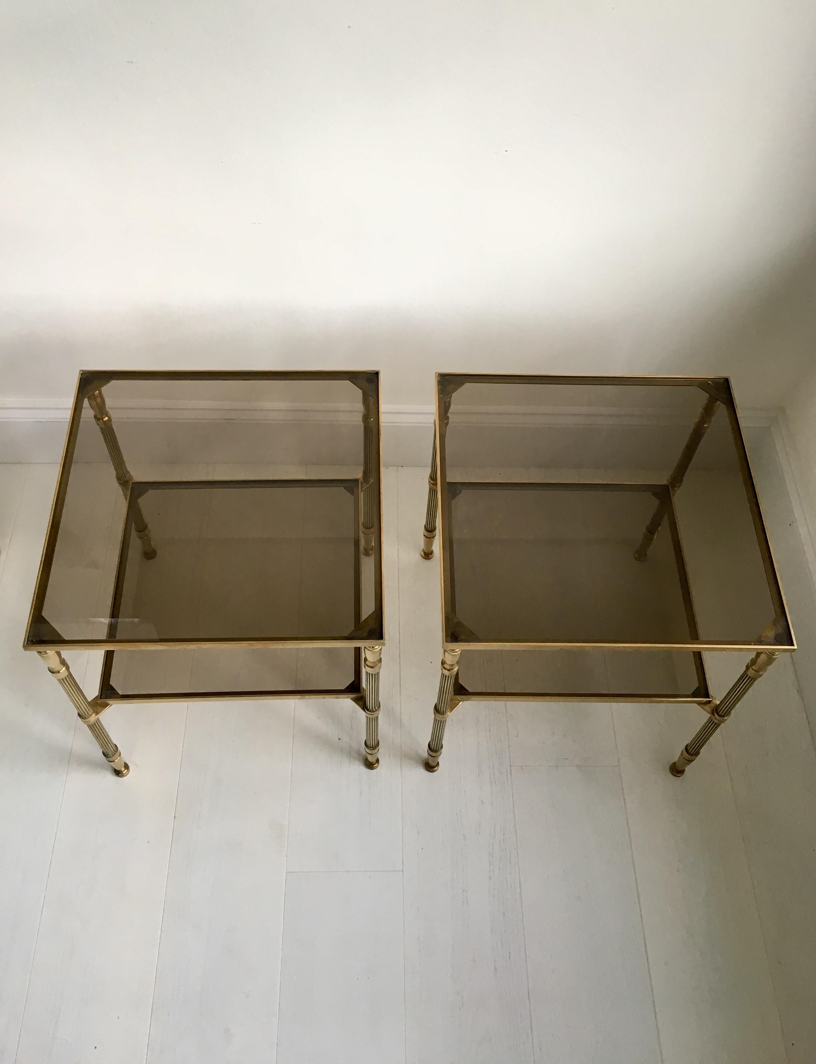 Pair of Vintage French Brass Side Tables For Sale 1