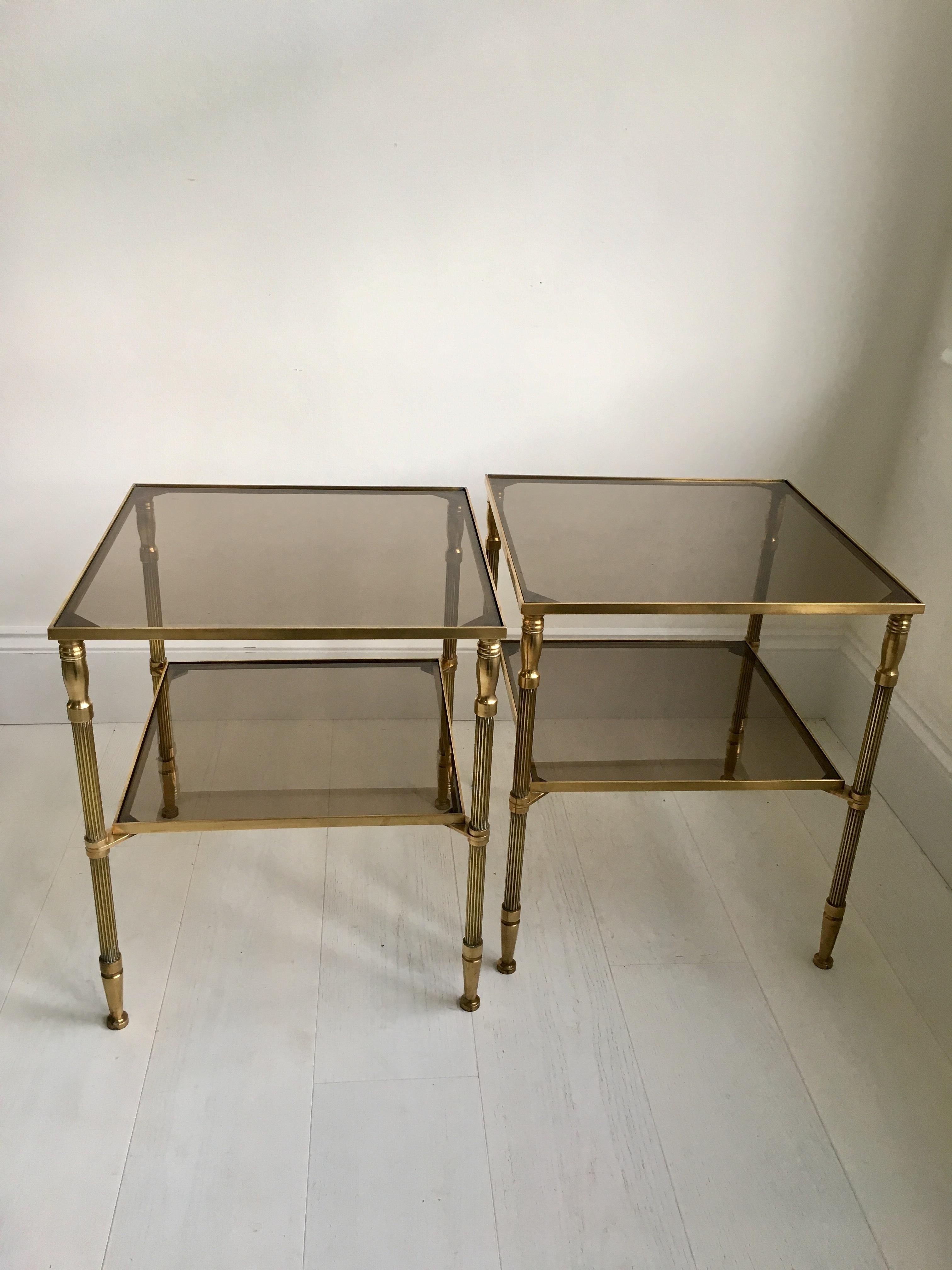 Pair of Vintage French Brass Side Tables For Sale 2