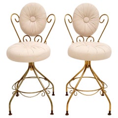 Pair of Vintage French Brass Swivel Side Chairs