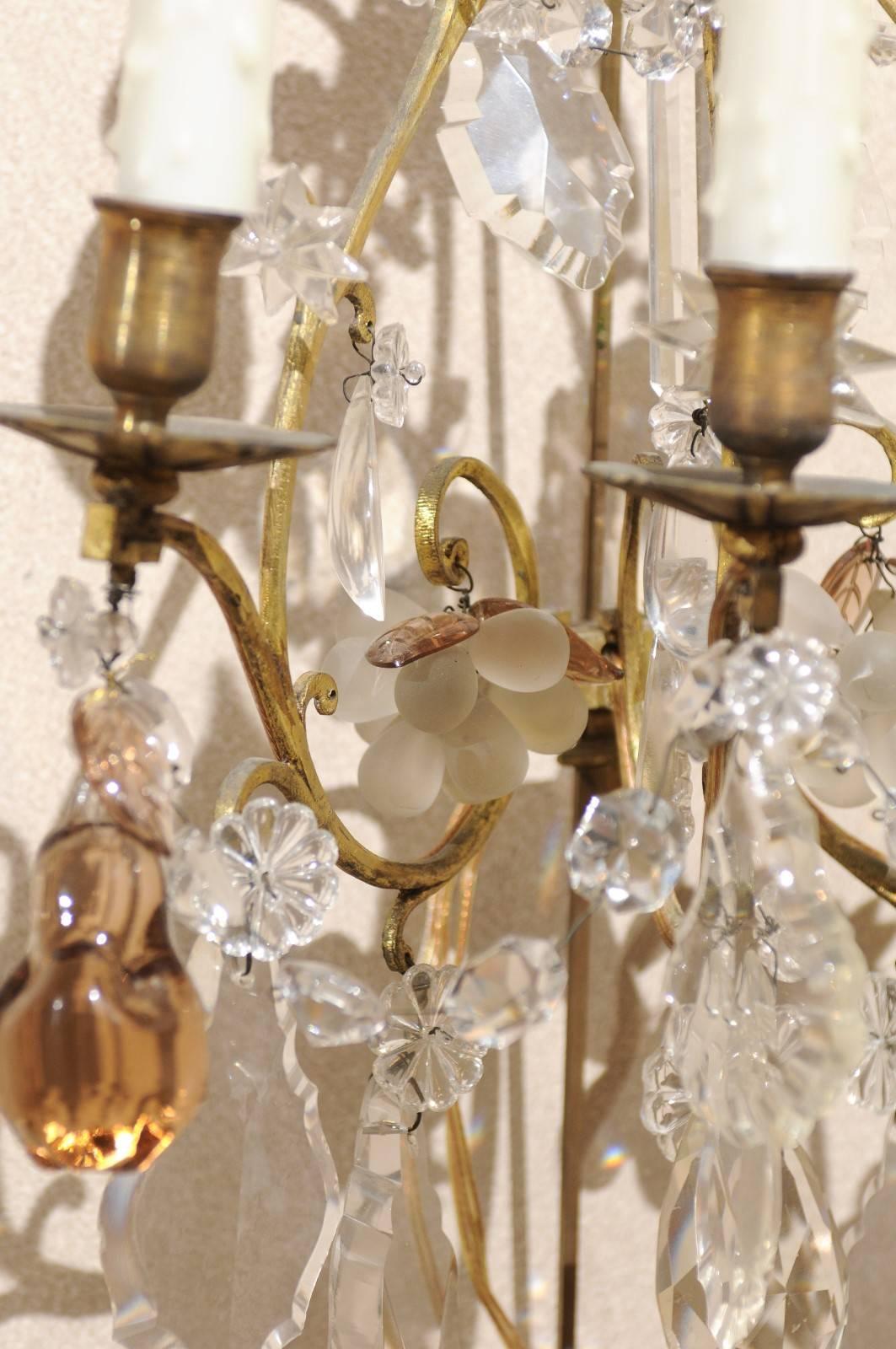 Pair of Vintage French Bronze and Crystal Sconces, circa 1950 For Sale 7