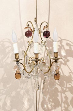 Pair of Vintage French Bronze and Crystal Sconces, circa 1950