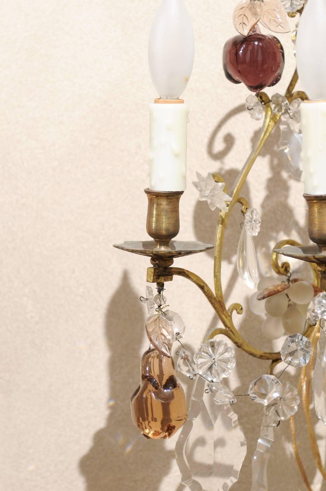 Pair of Vintage French Bronze and Crystal Sconces, circa 1950 For Sale 4