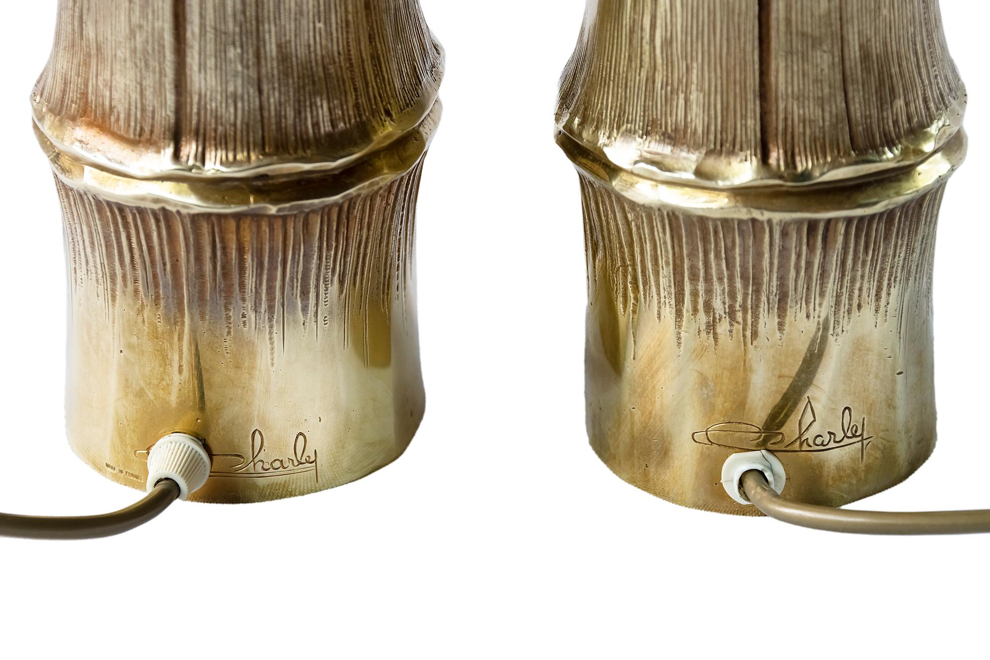 Pair of Vintage French Bronze Bamboo Table Lamps by Maison Charles For Sale 2