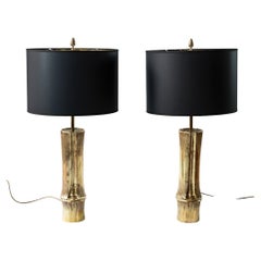 Pair of Vintage French Bronze Bamboo Table Lamps by Maison Charles