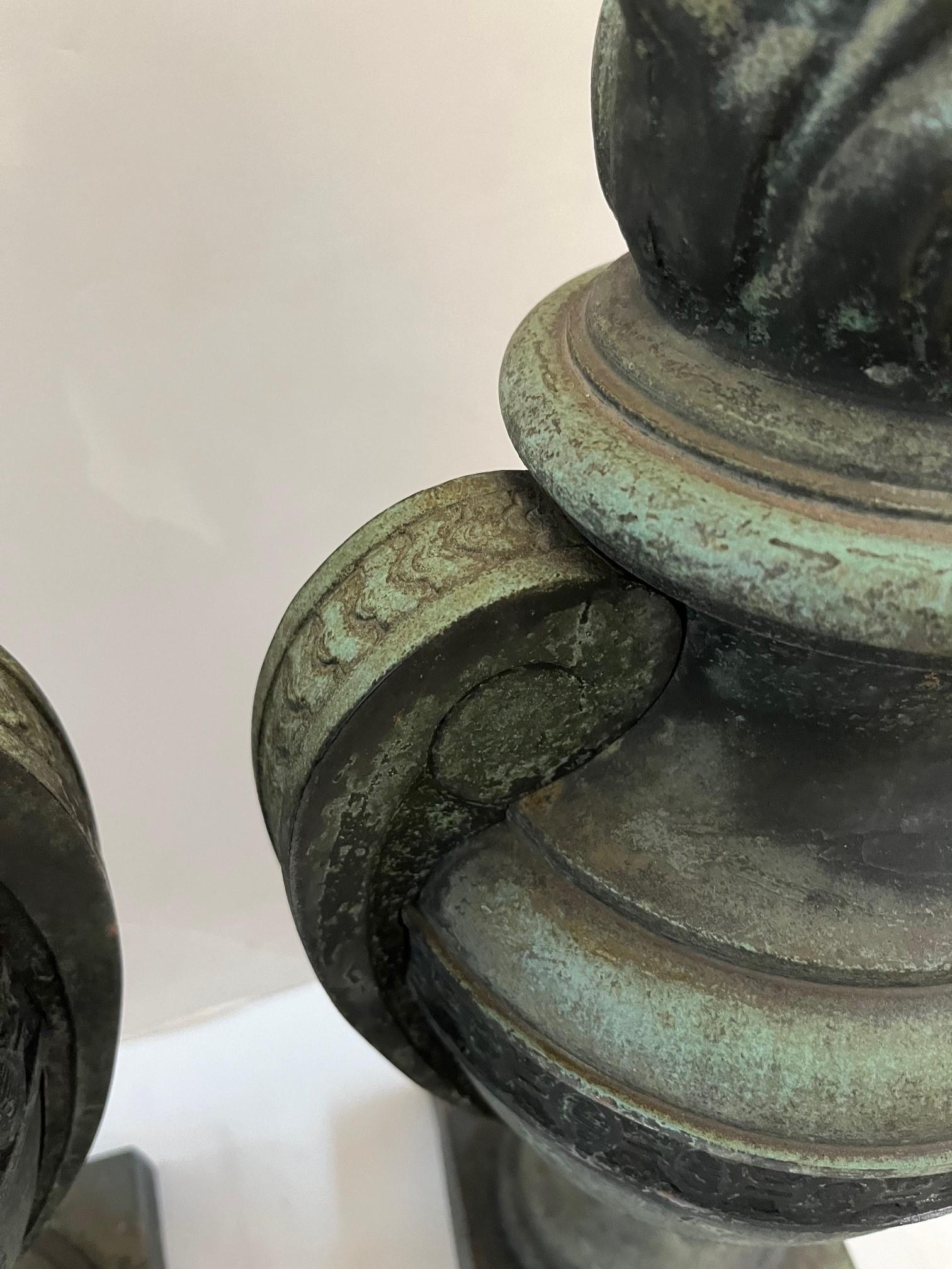 Pair of Vintage French Bronze Urns In Good Condition For Sale In Los Angeles, CA