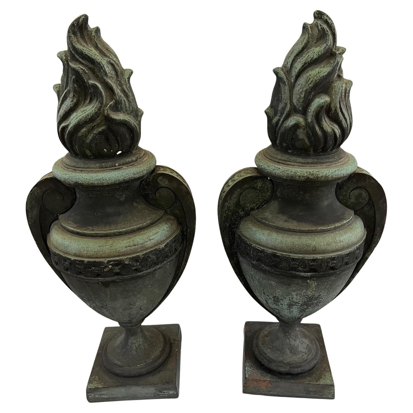 Pair of Vintage French Bronze Urns For Sale