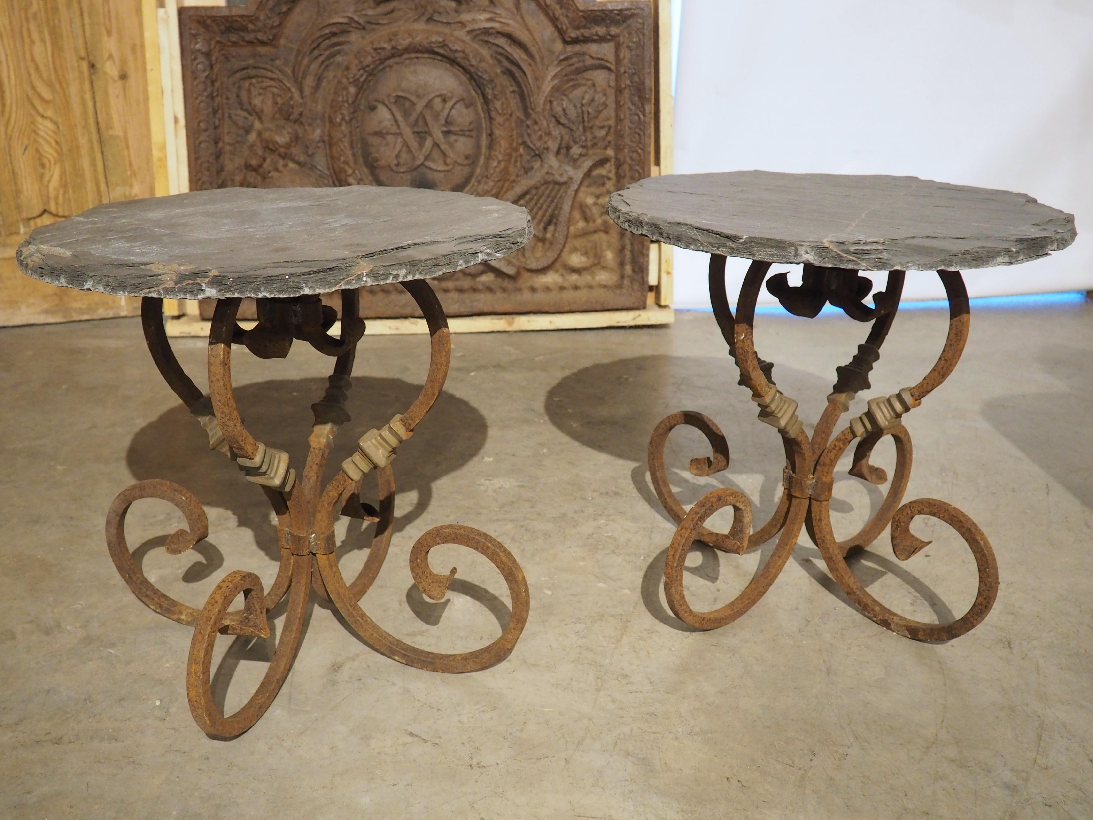 Pair of Vintage French Cast Iron and Slate Top Garden Tables 5