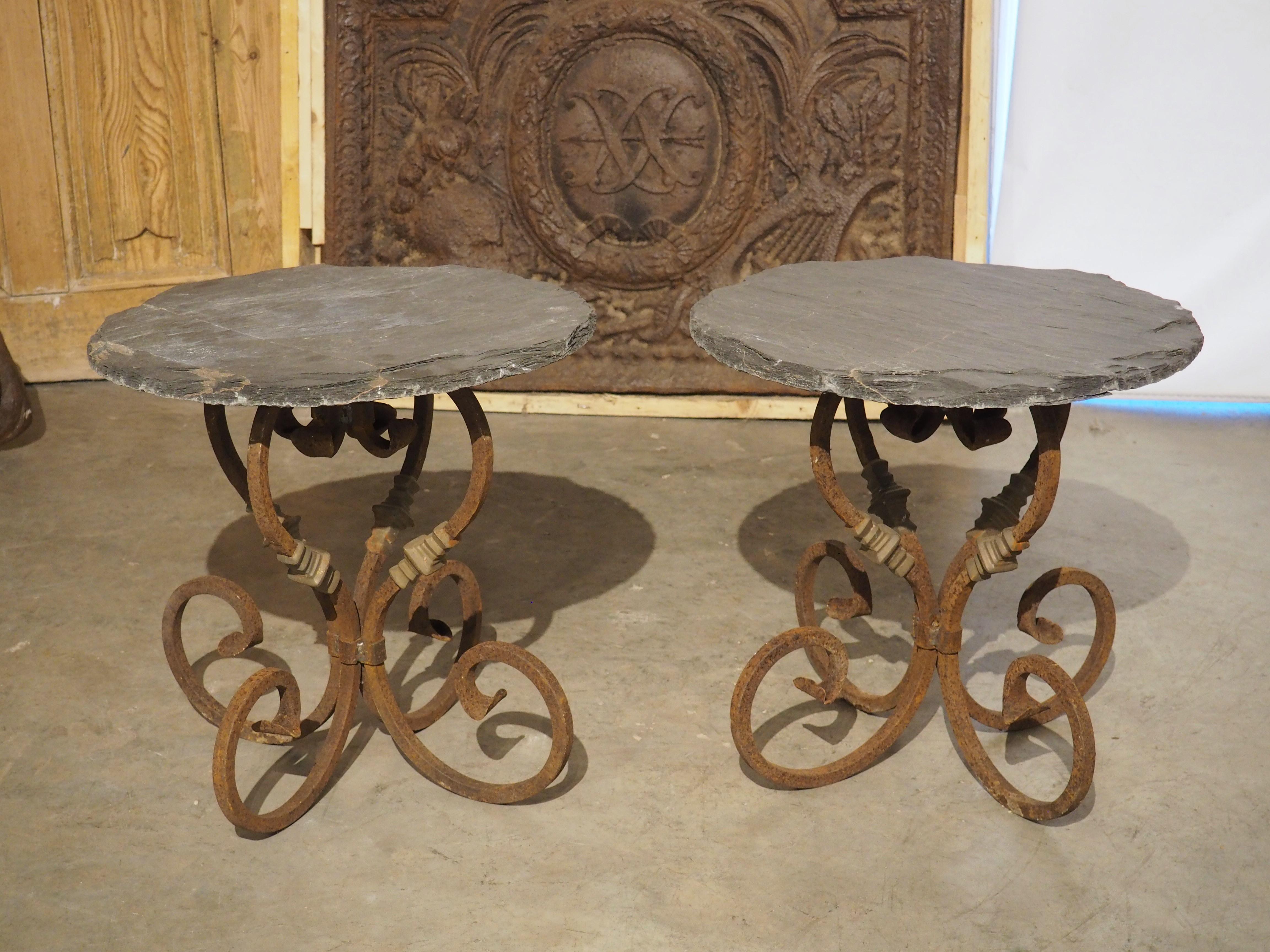 Pair of Vintage French Cast Iron and Slate Top Garden Tables 6