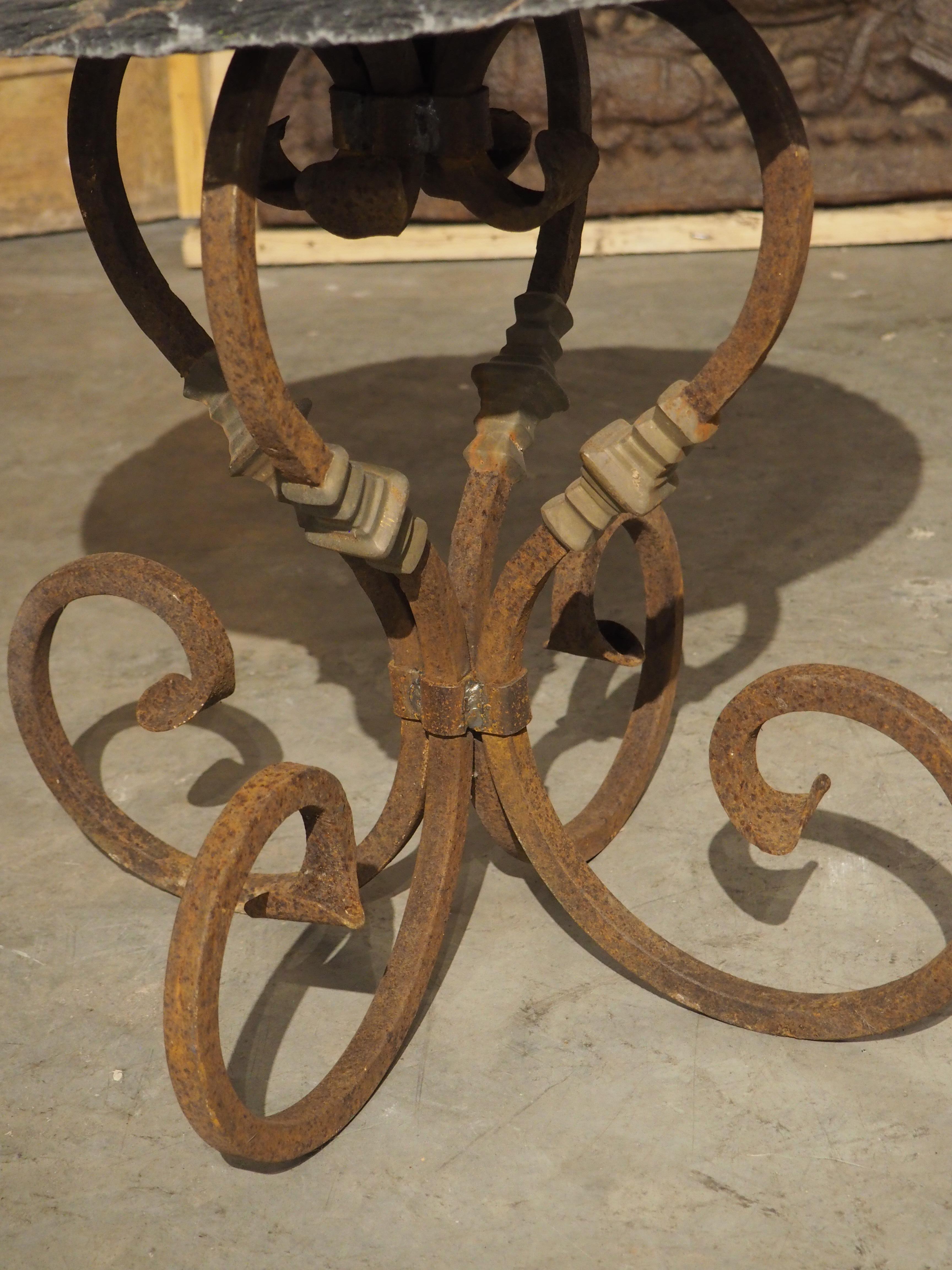 20th Century Pair of Vintage French Cast Iron and Slate Top Garden Tables