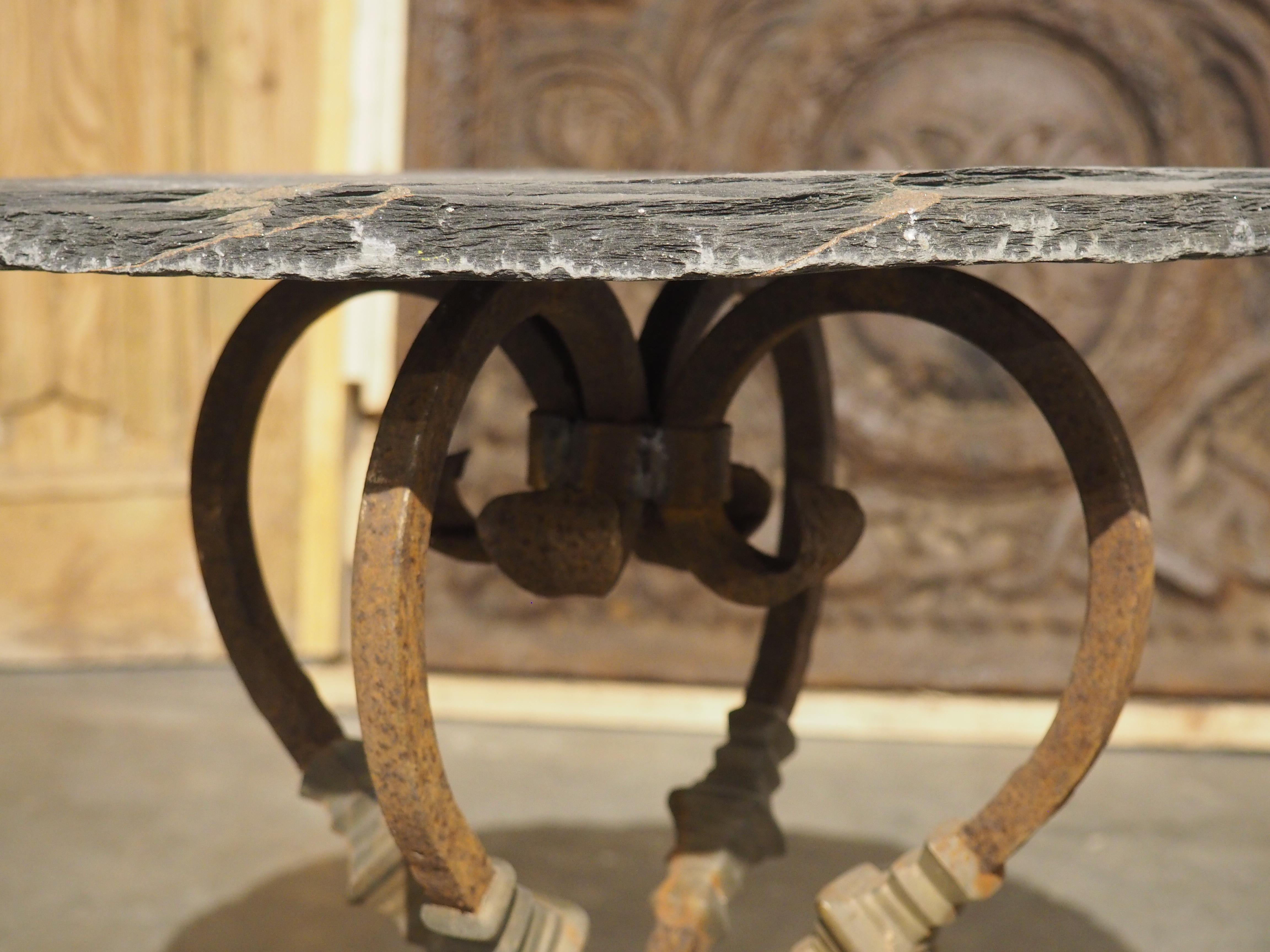 Pair of Vintage French Cast Iron and Slate Top Garden Tables 1