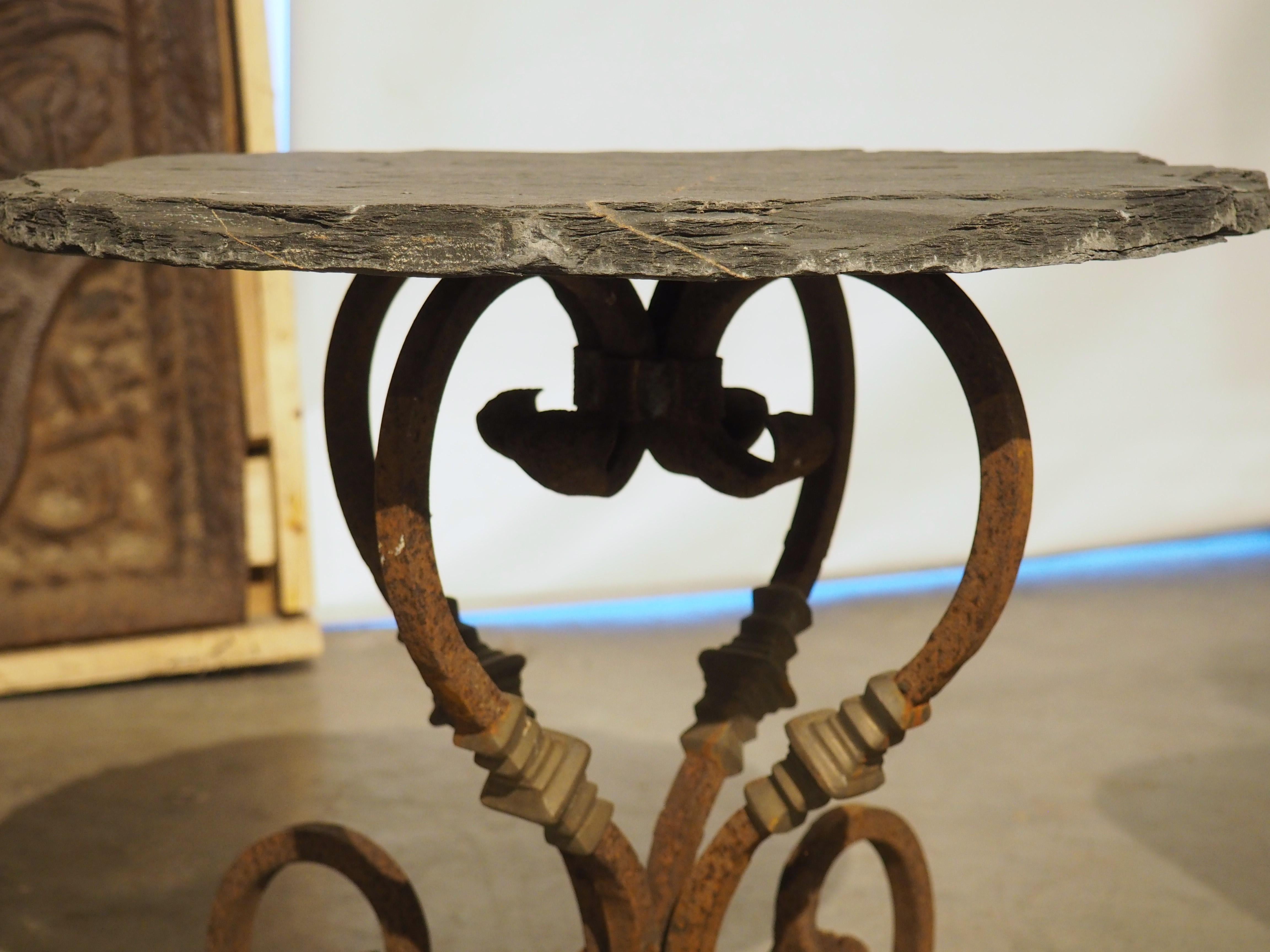 Pair of Vintage French Cast Iron and Slate Top Garden Tables 2