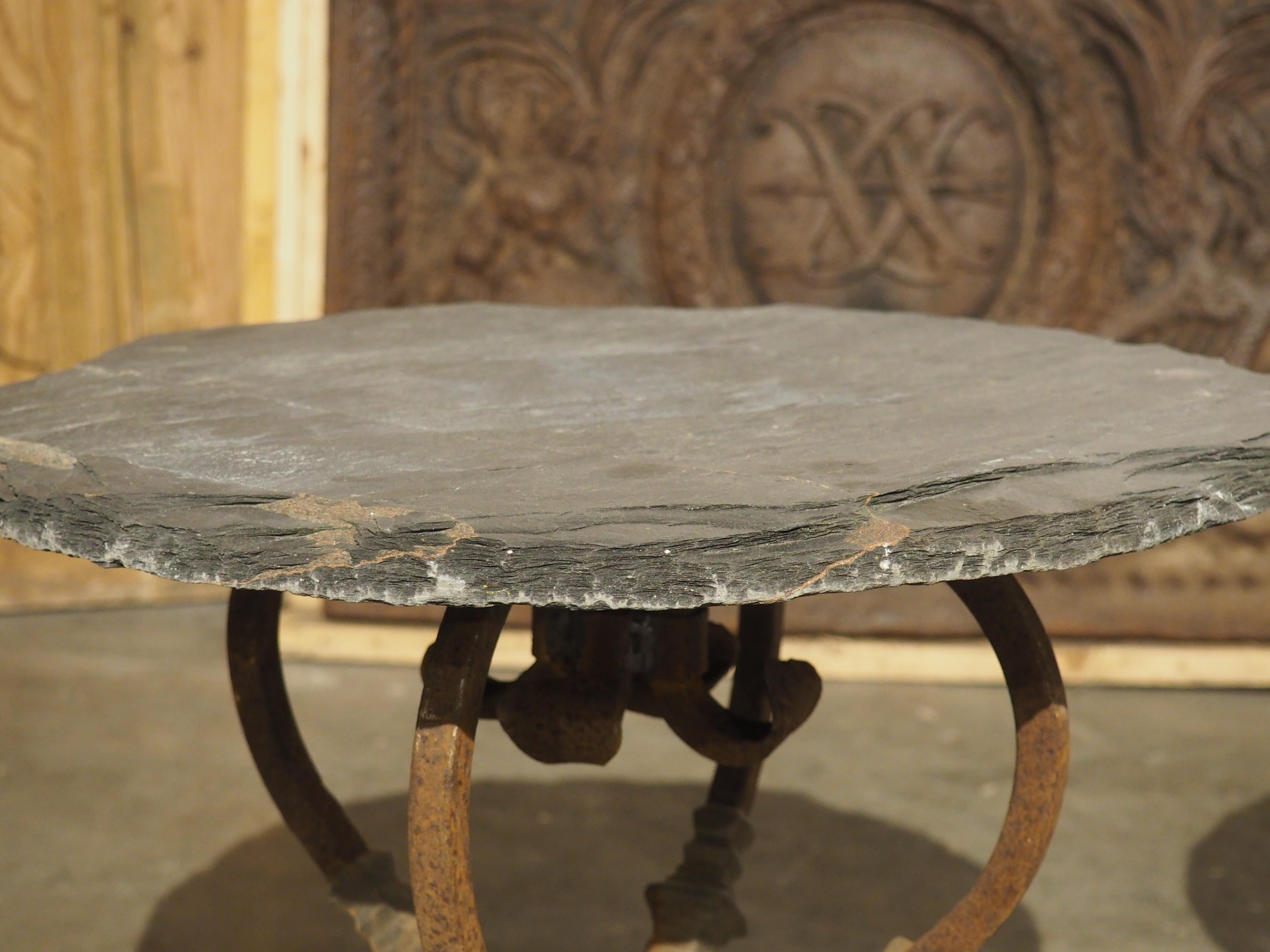 Pair of Vintage French Cast Iron and Slate Top Garden Tables 3